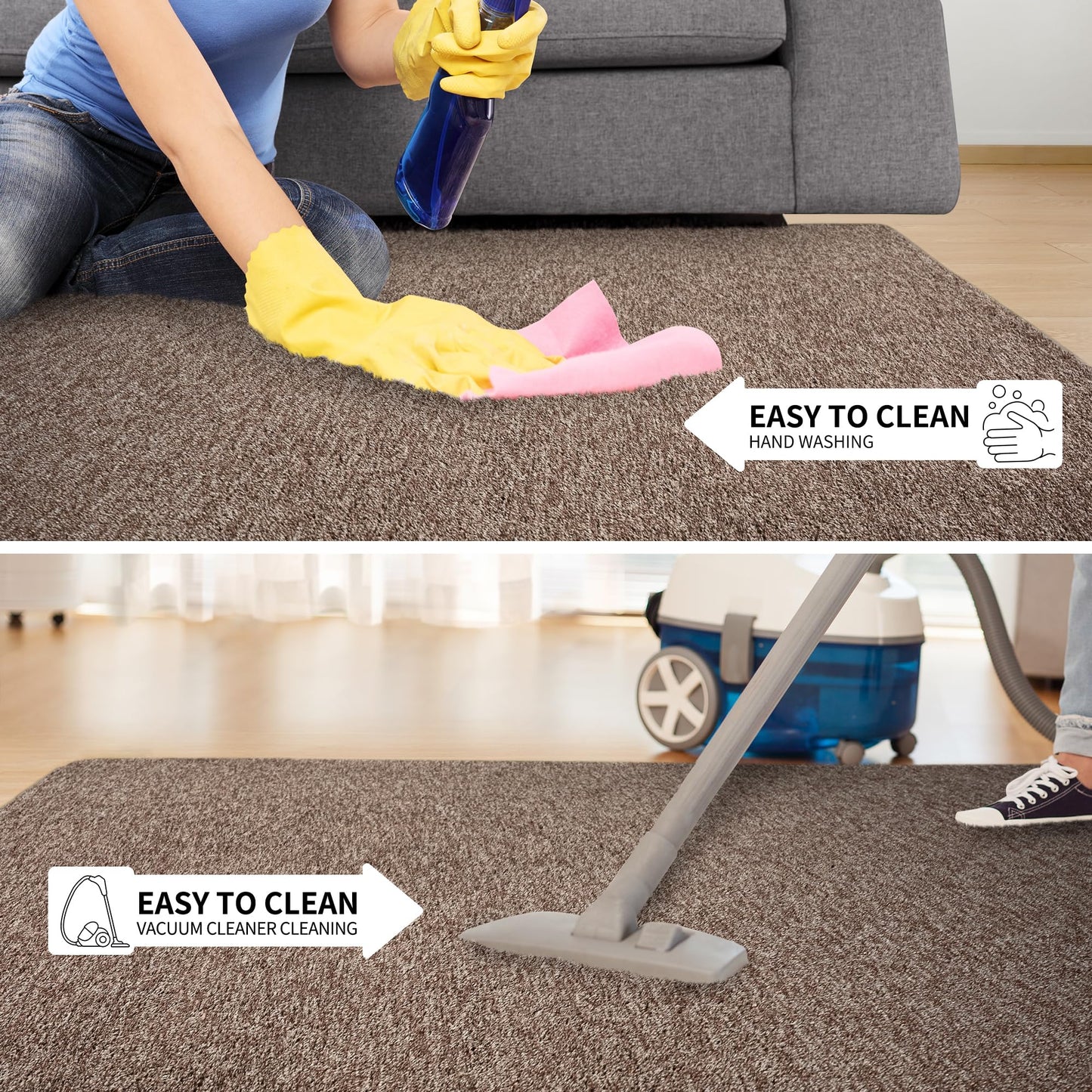 Tepook Soft Rugs for Living Room Bedroom, 4x6 Brown Modern Washable Non-Slip Area Rug, Indoor Memory Foam Carpets for Boys Girls Room Home Decor