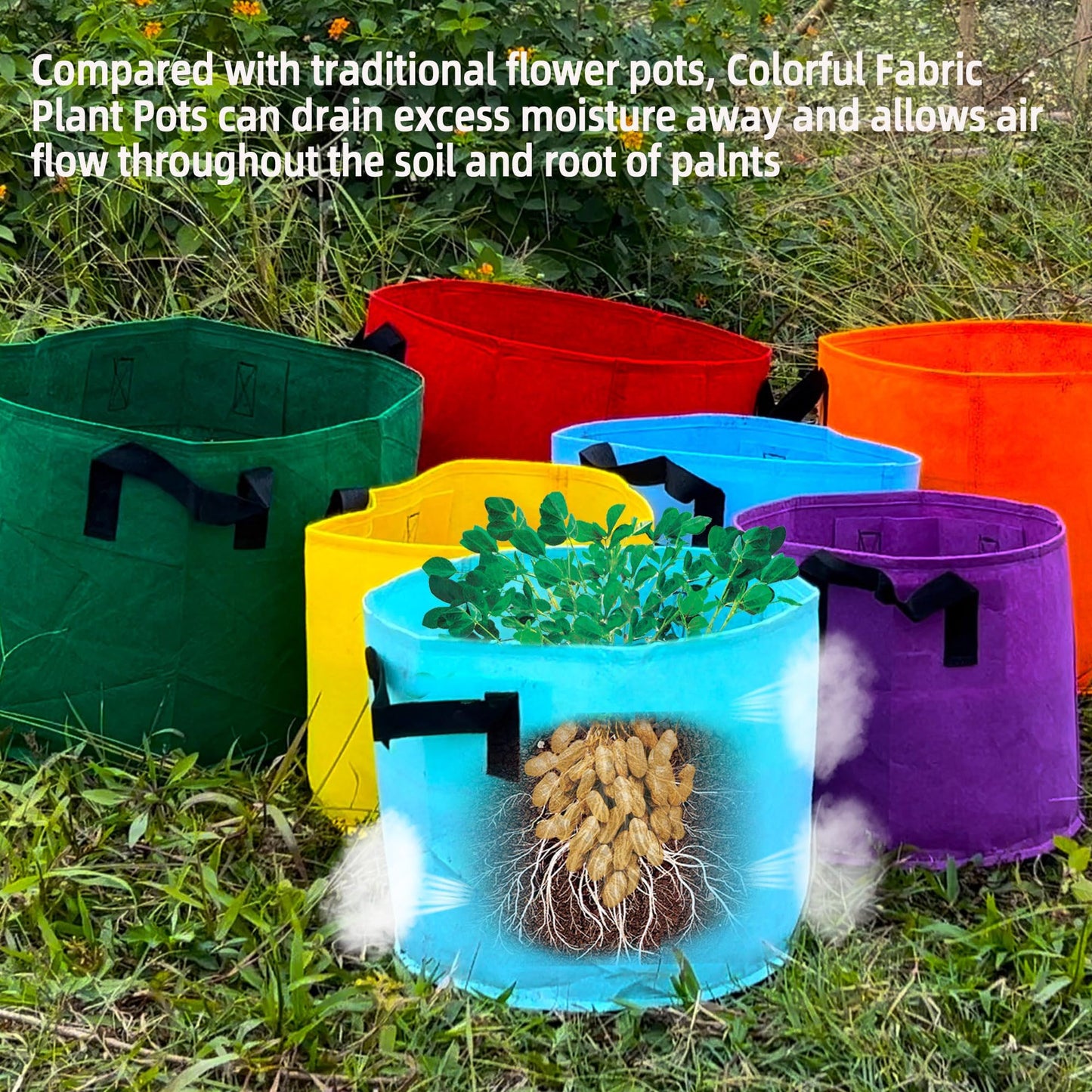 Biotolot 5-Gallon Fabric Grow Bags (7 Pack of Mix Colors) with Handles for Potato Tomato Flower and Vegetables