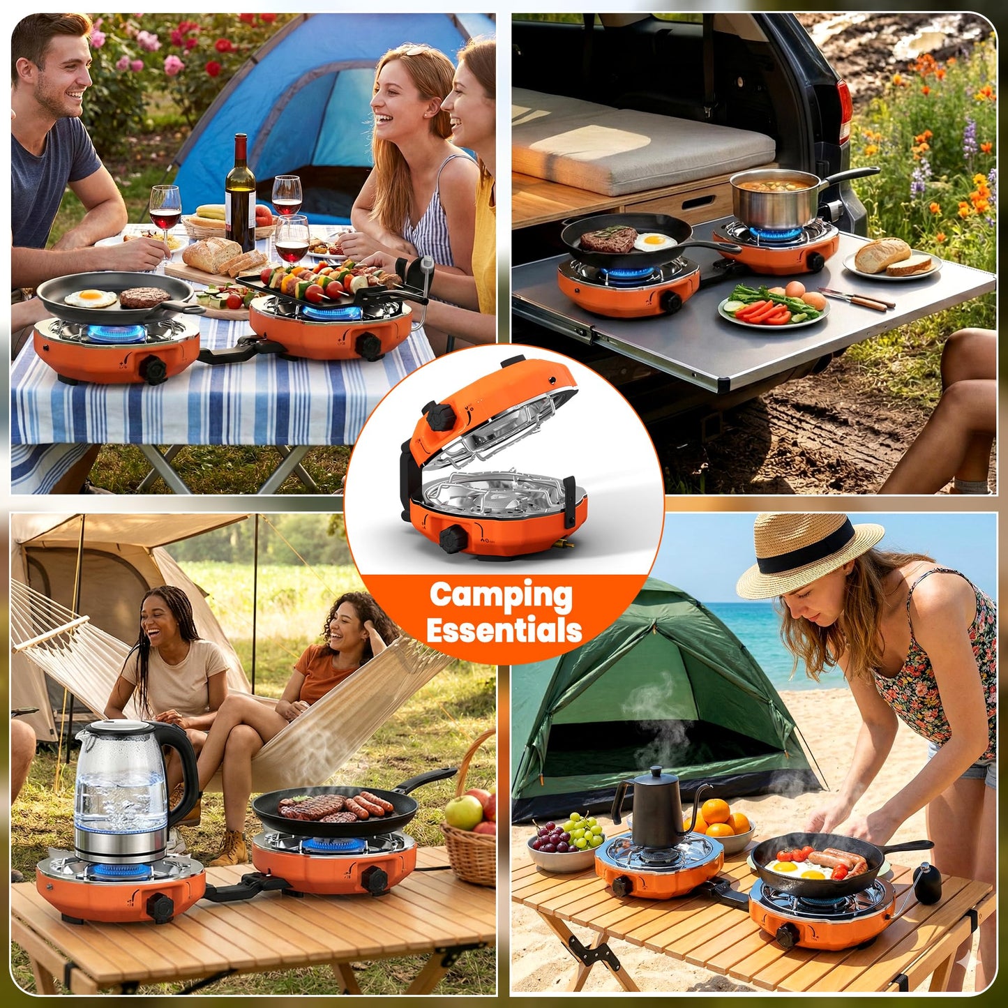 Cofiyard 20,000 BTUs 2 Burner Propane Camping Stove, Portable Folding Camp Stove with Adjustable Burners, Regulator and Carrying Bag, Dual Gas Stoves Easy Carrying Handle for Tailgating, Camping, BBQ