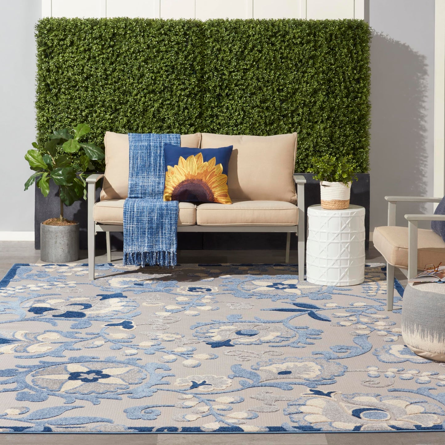 Nourison Home Aloha Blue Grey 7' x 10' Area Rug - Easy Clean, Non Shedding, Bed Room, Living Room, Dining Room, Kitchen (7' x 10')