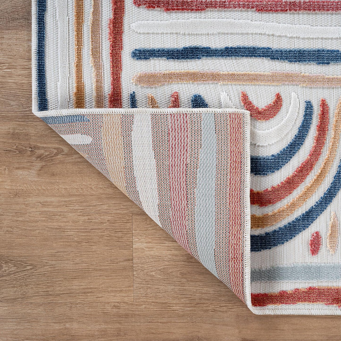 CAMILSON Indoor Outdoor Rug, Multicolor 6x9 Geometric Arch Striped Area Rugs for Patio and Home Areas, Easy-Cleaning Non-Shedding Living Room, Garden and Deck Washable Outside Carpet (6 x 9)