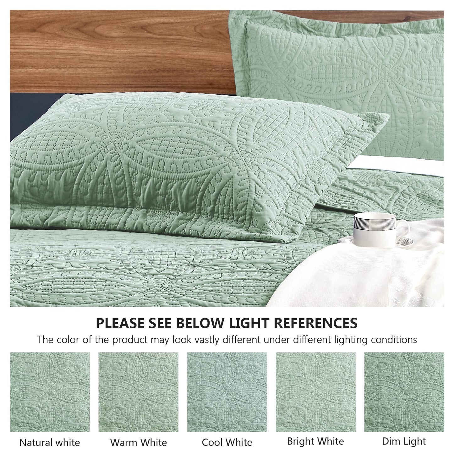 Love's cabin Quilts for Queen Bed Sage Bedspreads - Soft Bed Summer Lightweight Bedspread Comforter - Modern Style Coin Pattern Coverlet for All Season - 3 Pieces (1 Quilt, 2 Pillow Shams)