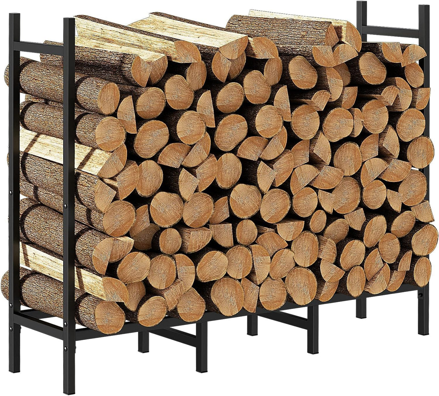 4FT Firewood Rack Indoor Outdoor, Heavy Duty Log Holder Stand for Fireplace, Adjustable Wood Storage Organizer with Weather-Resistant Tubular Steel, Cradle for Kindling & Stacking Logs