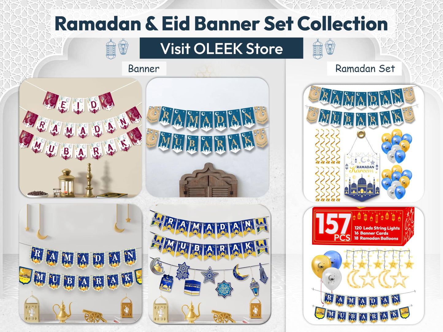 OLEEK eid mubarak banner- eid decorations for home 2026 - eid mubarak decorations - eid decor - ramadans mubarak decorations - eid decoration - eid and ramadan banner