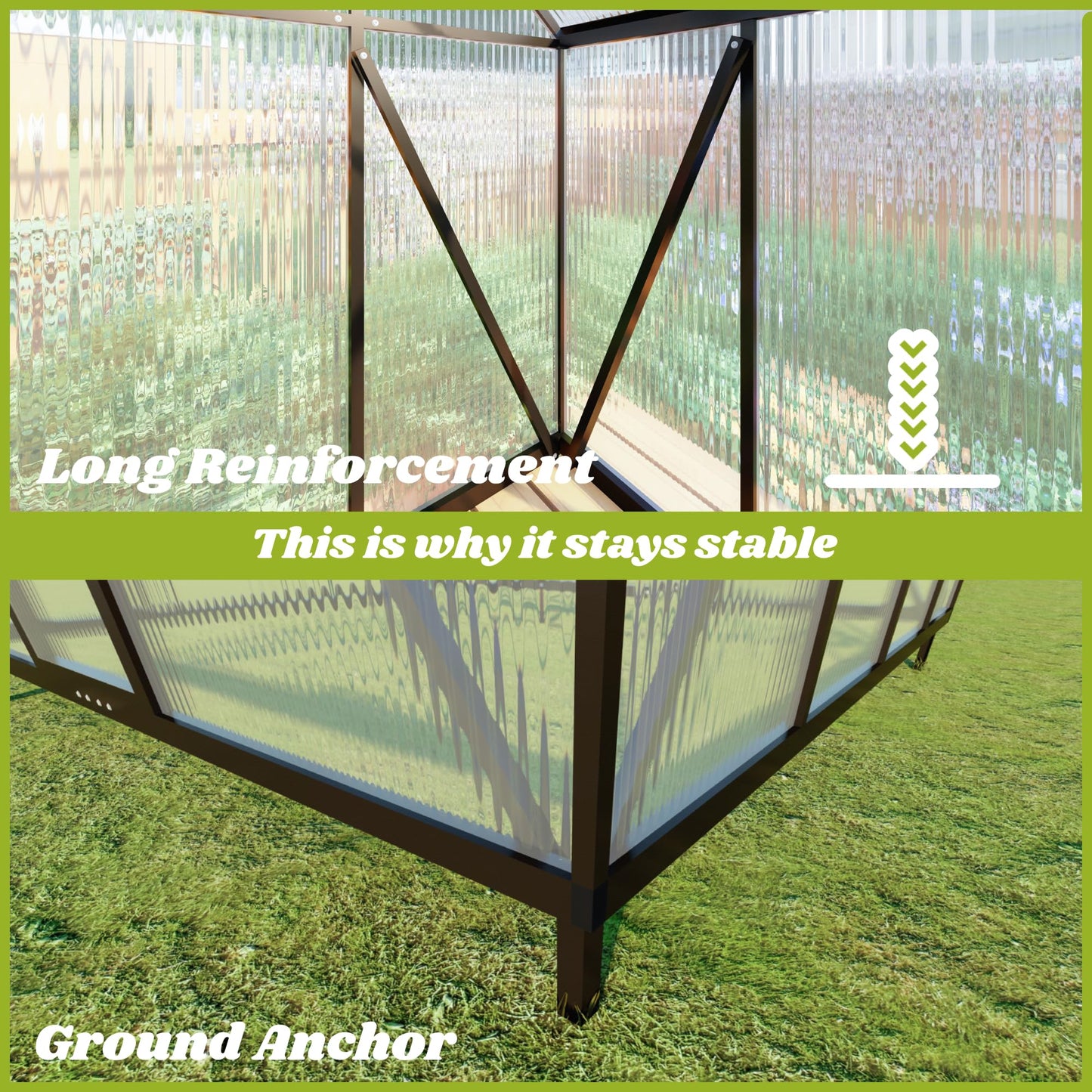 6x6 FT Greenhouse for Outdoors, Polycarbonate Greenhouse with Quick Setup Structure and Roof Vent, Aluminum Large Walk-in Green House for Outside Garden Backyard, Charcoal Black