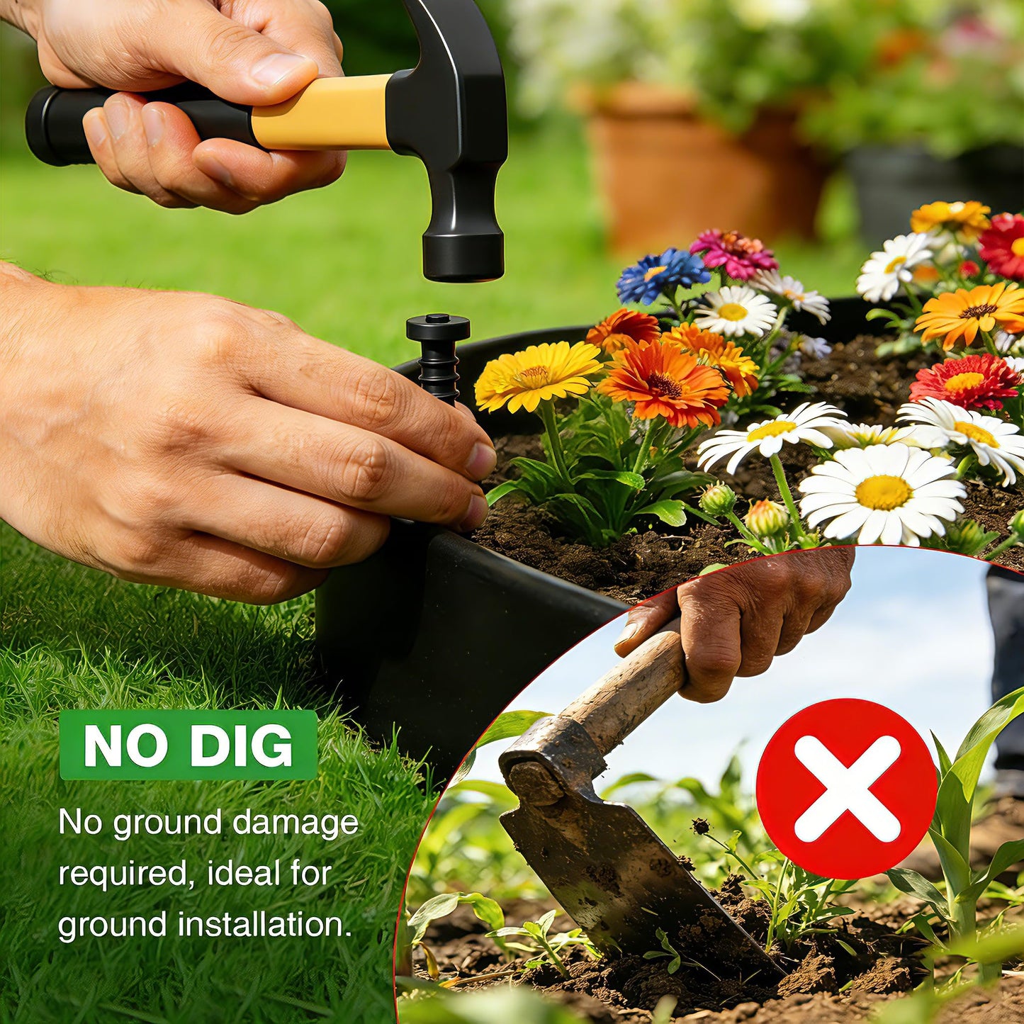 100ft,1.5in Tall Landscape Edging Kit with 150 Spikes, Not Digging Flexible Plastic Edge Border for Landscaping, Lawn, Garden, Flower Beds, Yard, Paver, Playground, Fence, Pathway,3pack, 33ft Each