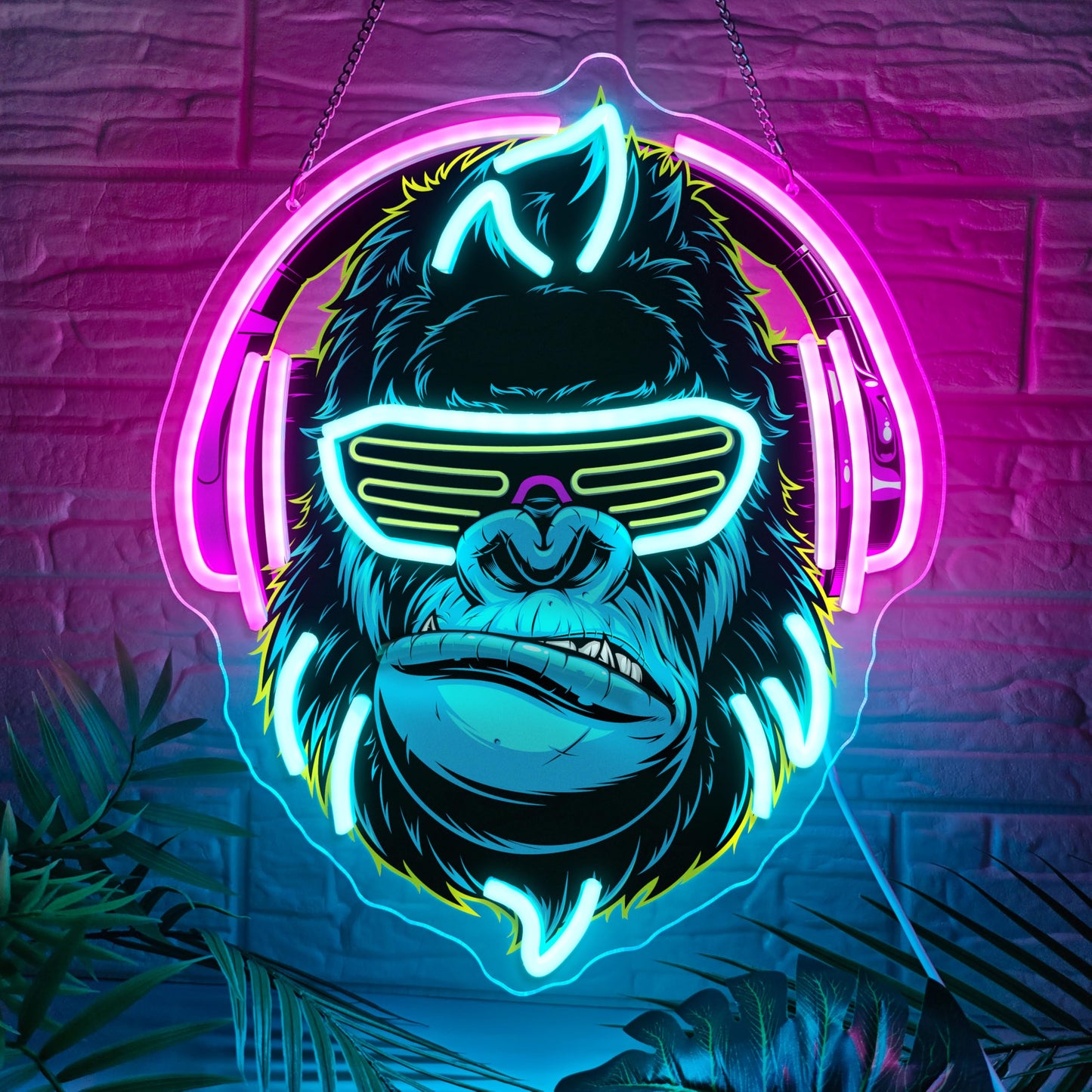 zidoni Headphones Gorilla Neon Sign Dimmable Kong Led Neon Light for Wall Decor,Game Room,Man Cave,Home Party Bar Decor,USB Powered Led Sign