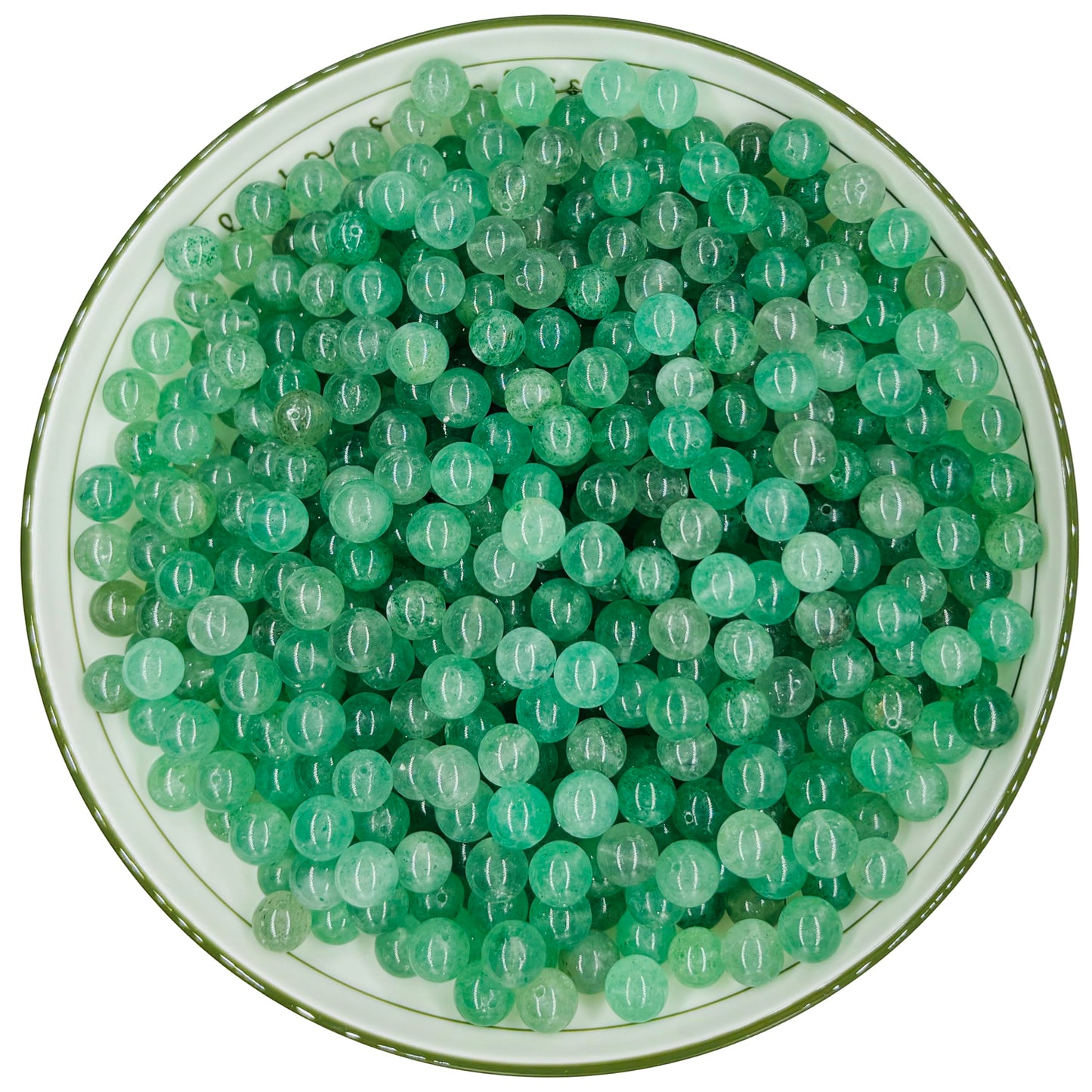 WHNKFB 8mm 50PCS Natural Green Strawberry Quartz Round Beads, Loose Crystal Beads with Strawberry Seed-Like Contents for Jewelry Making Craft - 4mm 6mm 8mm 10mm Options with Free Elastic Cord
