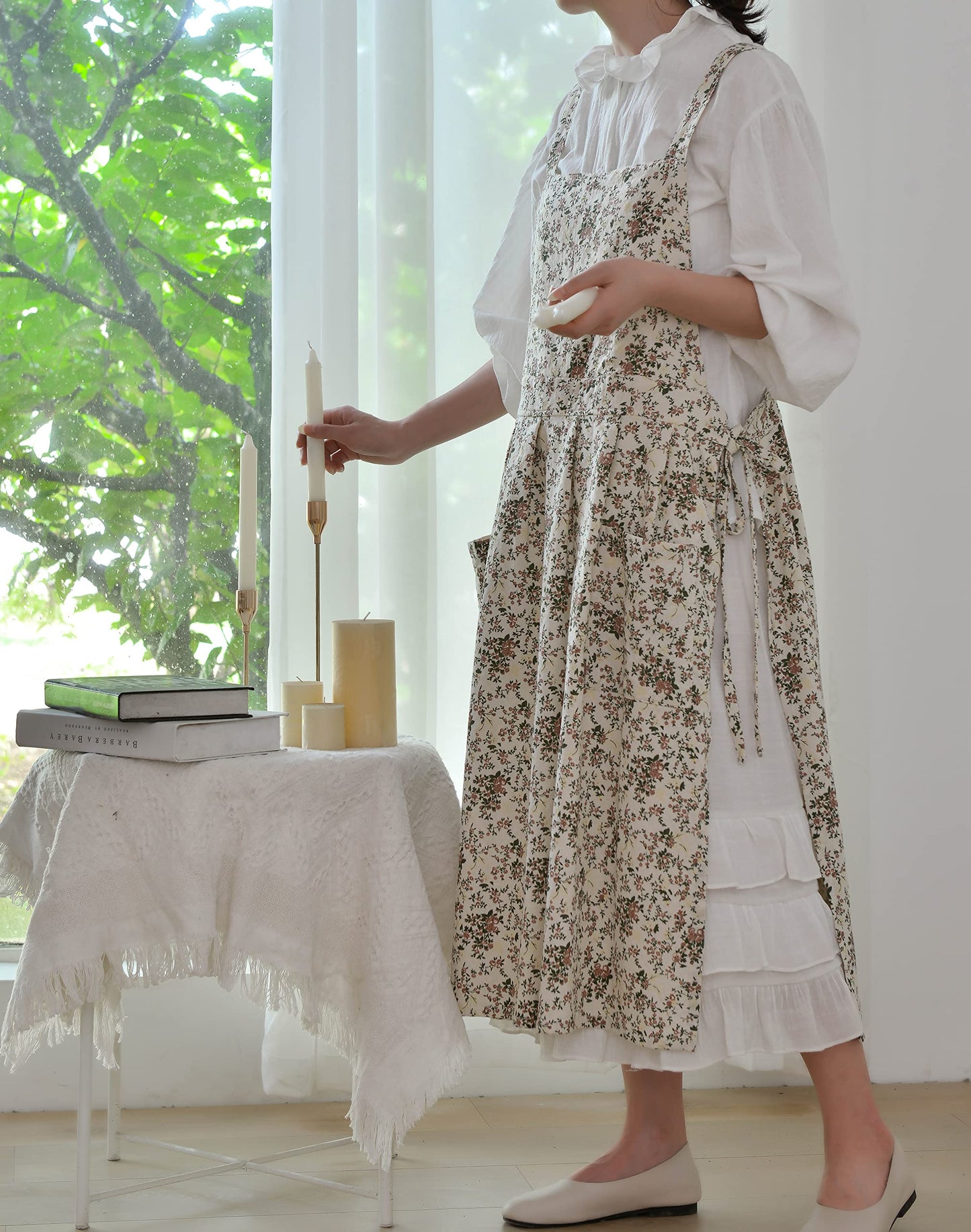 TXLFRO Pulreiush Floral Cotton Waterproof Adult Kitchen Apron Adjustable Cooking Baking Garden Chef Apron with Pocket
