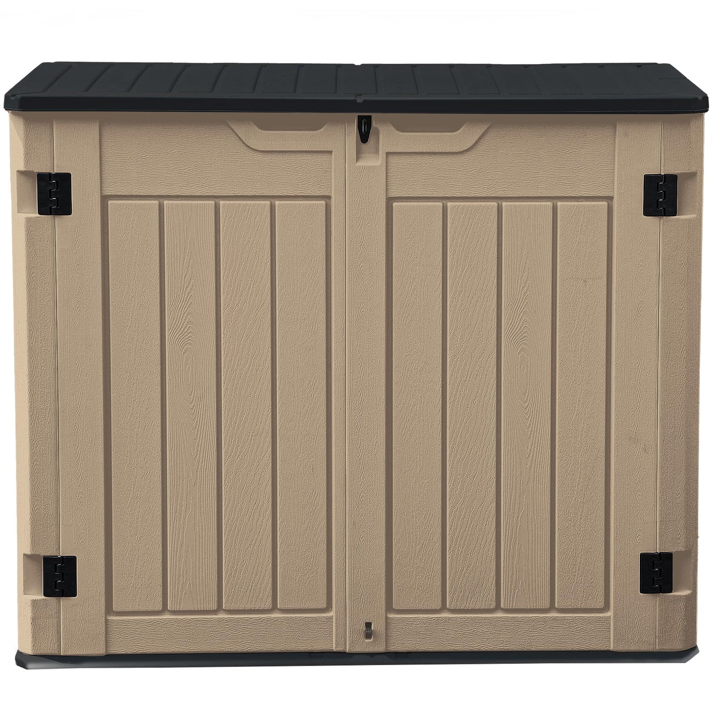 DWVO 35 Cuft Outdoor Horizontal Storage, Waterproof Resin Storage Shed with Floor and Multiple Accesses for Garden Tools, Easy Assembly, Brown (No Shelf Included)