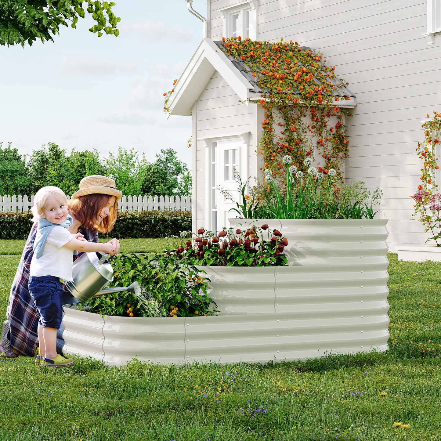 GarveeHome Galvanized Steel Raised Garden Bed - 30.7 in Deep Open-Base Design,Assembly & Expandable Planter Box for Vegetables/Flowers, Family-Friendly Gardening Kit (5x3.5x2.5 ft),White