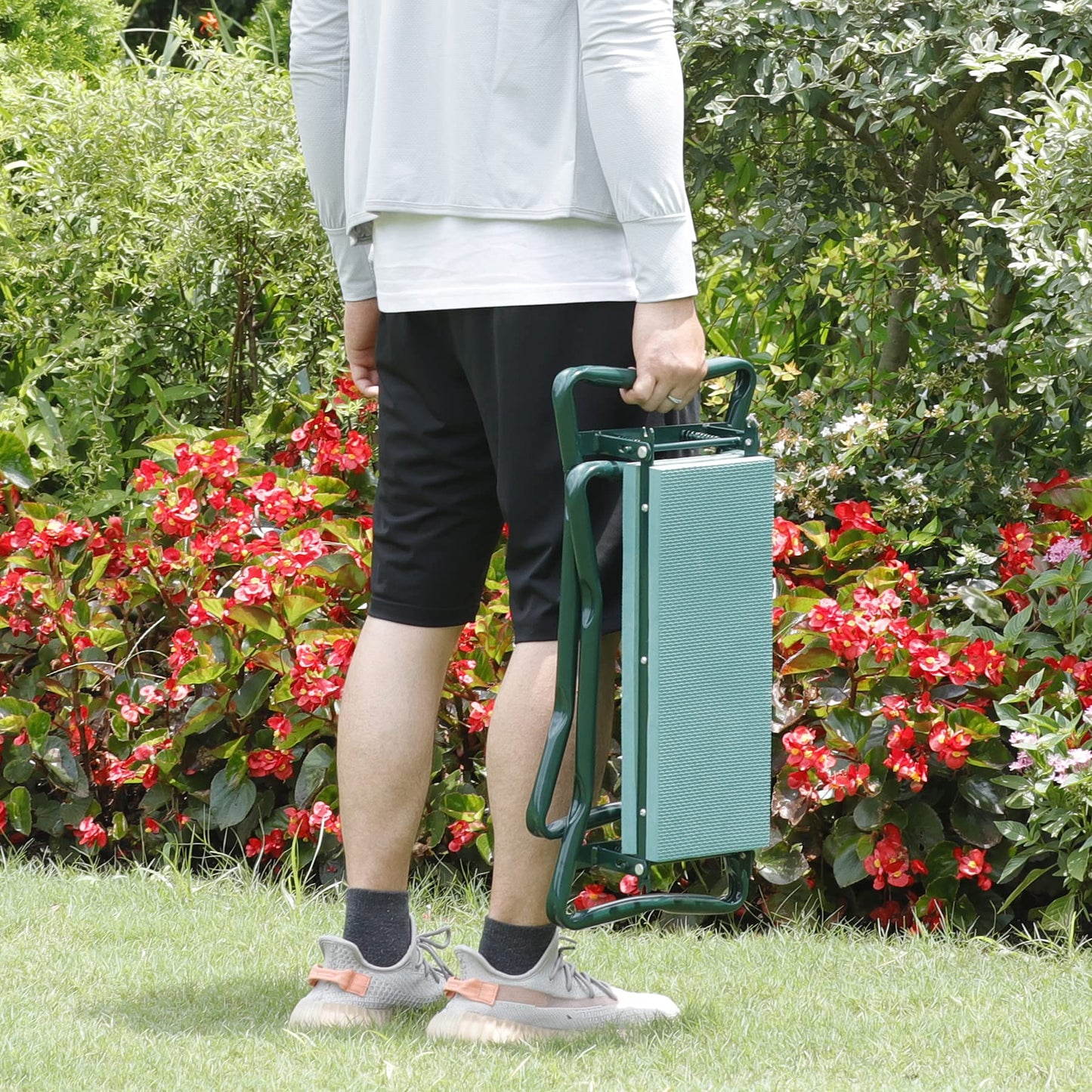 HomGarden Upgraded Folding Garden Kneeler Seat Bench Stool w/Thicken & Widen Soft Kneeling Pad, Portable Heavy Duty Gardener Stool with Large Tool Pouch,1 Set