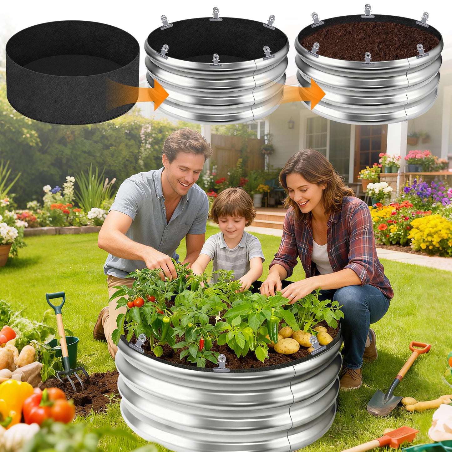 Mizelu 2 Sets 2 x 2 x 1 ft Raised Garden Bed Liner Bag, Breathable Grow Bed Fabric Liners with Clips and Gloves, Garden Box Non Woven Bag for Outdoor Plants Growth Keep Soil Isolation (No Garden Bed)
