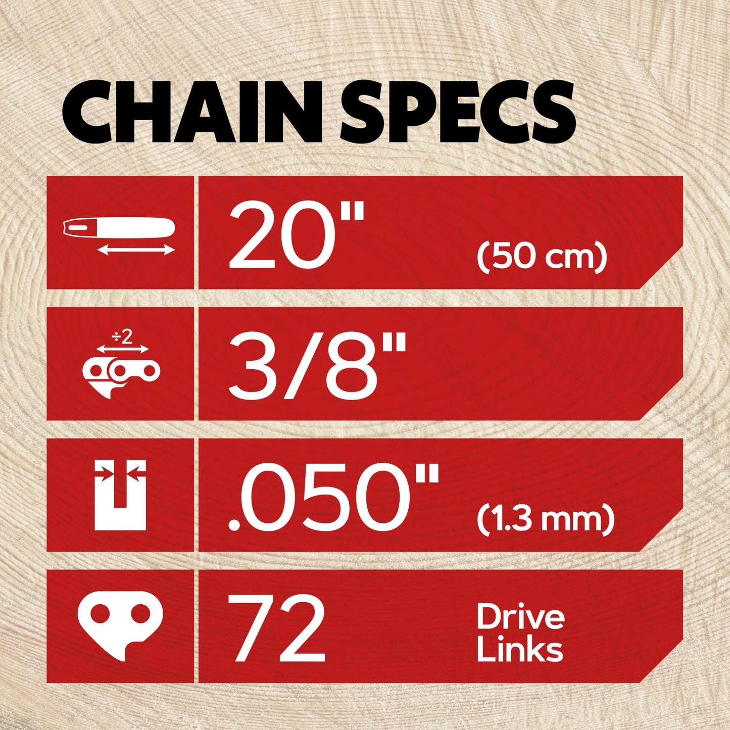 Oregon 3-Pack 3/8" LP Pitch, .050" (1.3mm) Gauge, Chainsaw Chain for 20" (50cm) Bar, 72 Drive Links – Full Chisel Replacement Saw Chain, Fits & Replaces Stihl & Husqvarna, Fits Jonsered, Echo and more