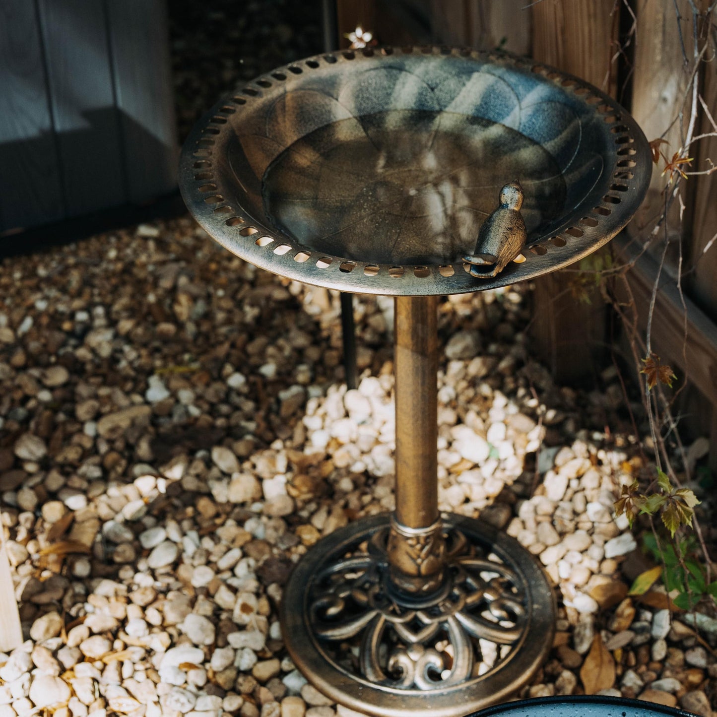 Backyard Expressions Outdoor Garden Bird Bath with Bird - Bronze - Weather Resistant Polyresin - 30 Inch