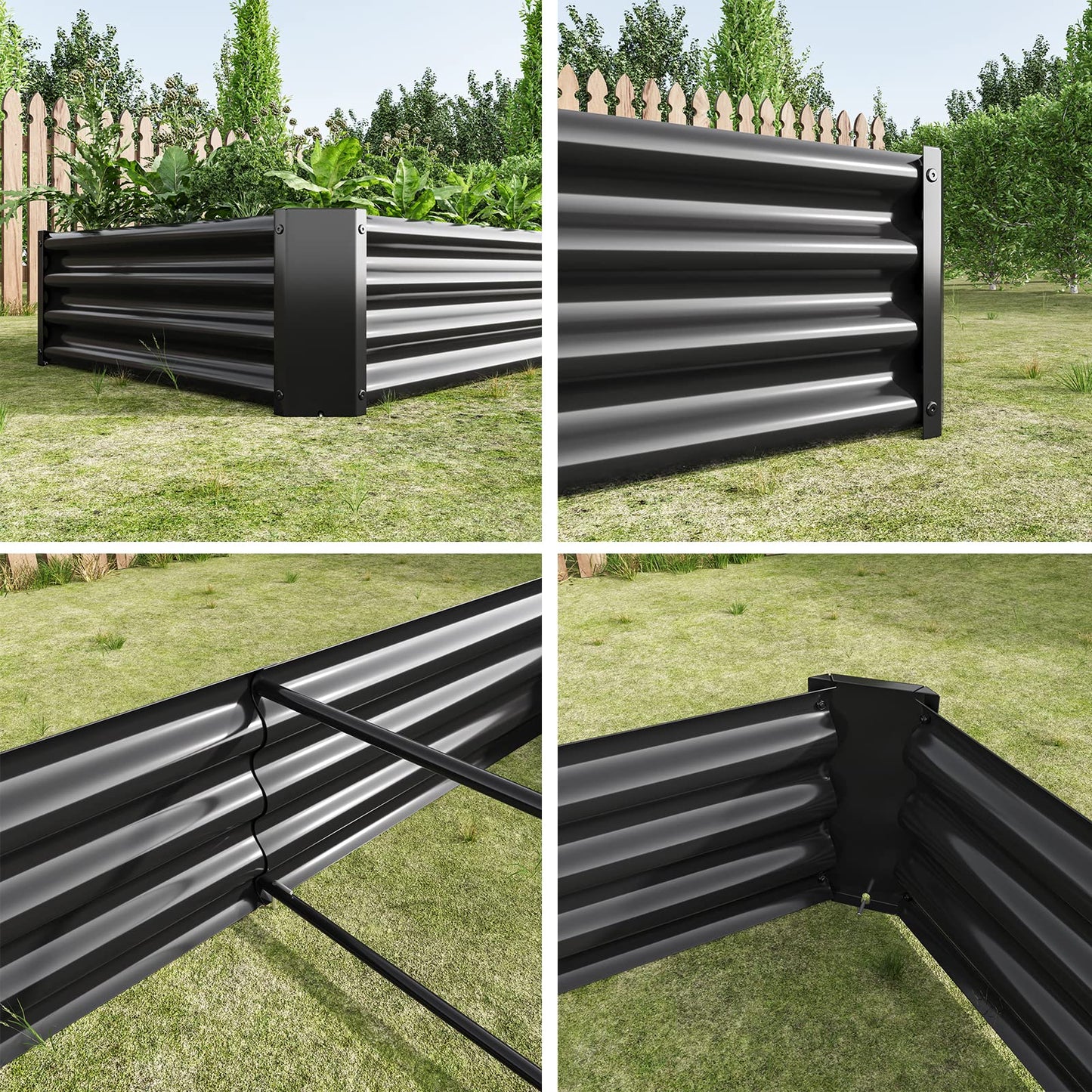 FOUBAM Galvanized Raised Garden Bed for Vegetables,Planter Raised Garden Boxes Outdoor,Metal Raised Garden Beds Steel Kit for Vegetables Flower Herb Patio Black Rectangle