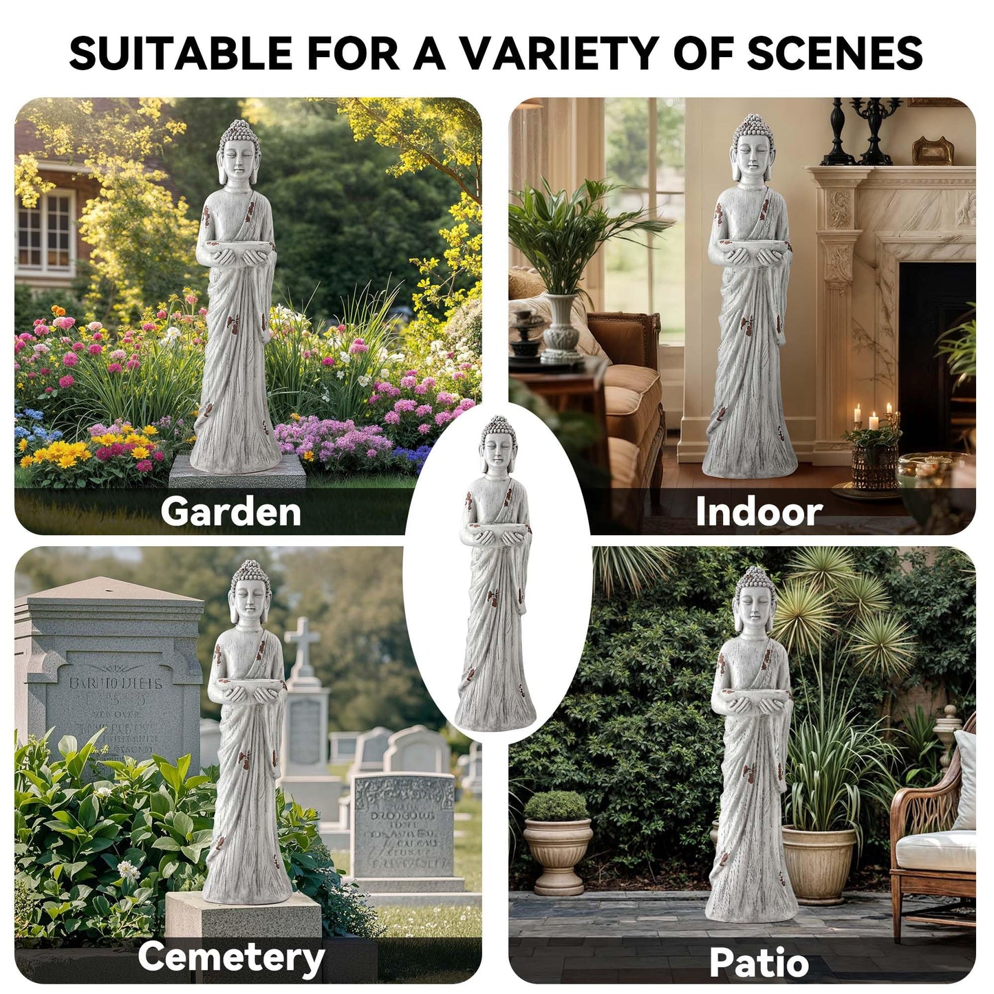 Ultym 42" Extra-Large Buddha Outdoor Statue with Birdfeeder, Tall Zen Meditative Buddha Figures, Durable Weatherproof MGO Sculpture for Garden, Patio, Yard, Porch or Indoor Home Decor