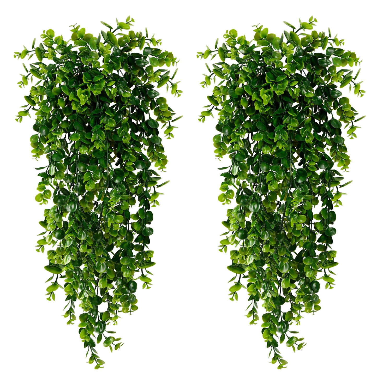 Sggvecsy 4 Pack Artificial Hanging Plants Fake Hanging Plant Faux Hanging Eucalyptus Plants UV Resistant Plastic Plants for Indoor Outdoor Room Wall Wedding Patio Porch Decor