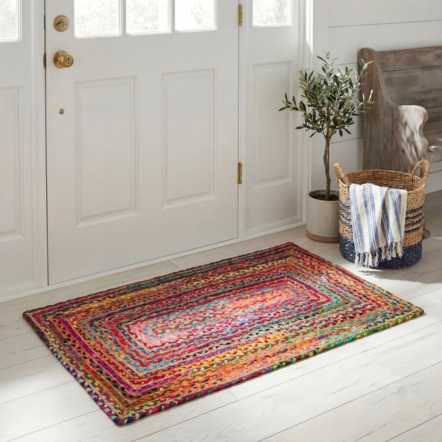 SAFAVIEH Cape Cod Collection Area Rug - 2'3" x 5', Red & Multi, Handmade Jute & Cotton, Woven Braided Design (CAP202A)