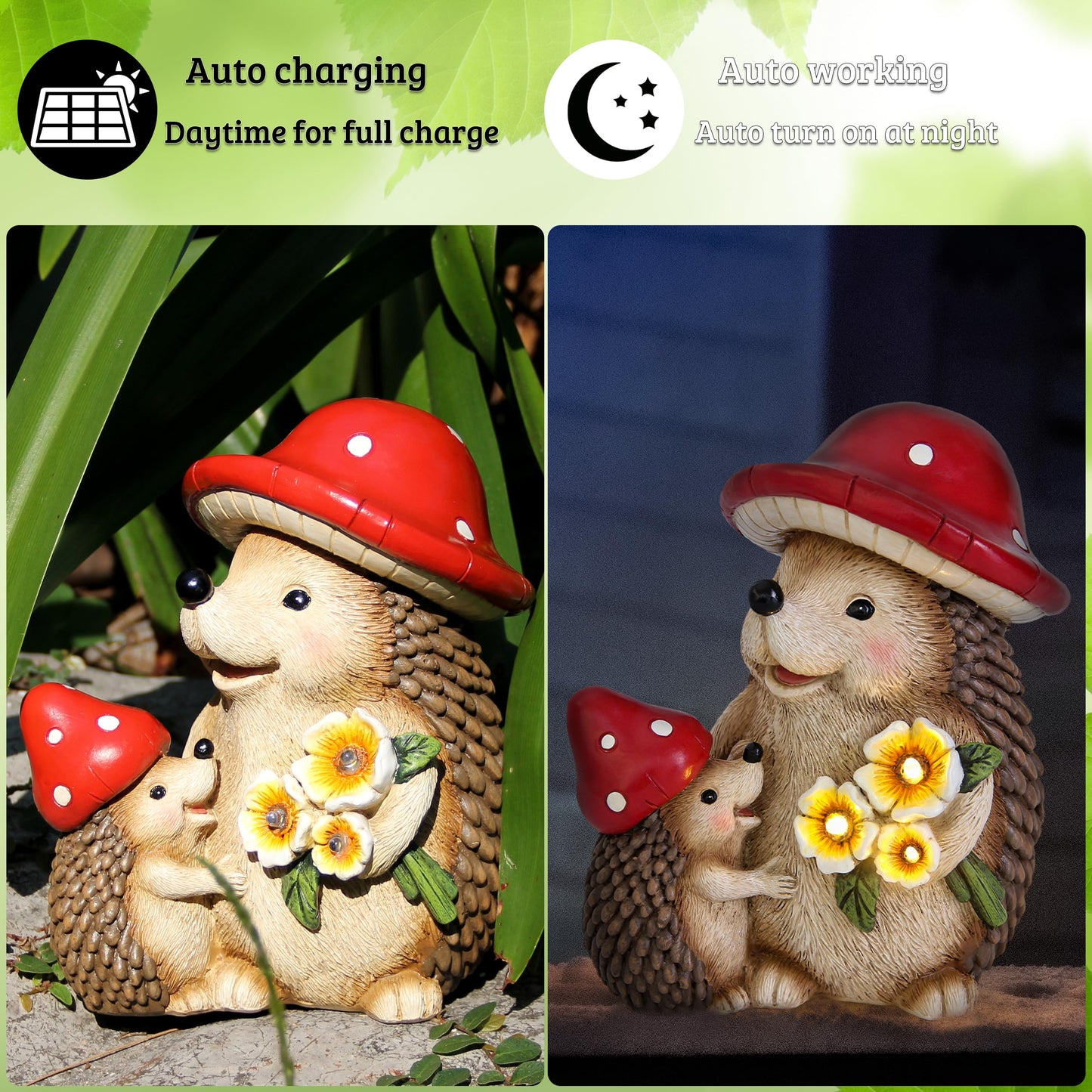 Smadeer Solar Hedgehog Garden Statue Lights for Outdoor Decor, Resin Hedge hog Figurine Lighting Decorations, Patio Yard Lawn Ornaments Birthday Gifts for Women Mom Grandma