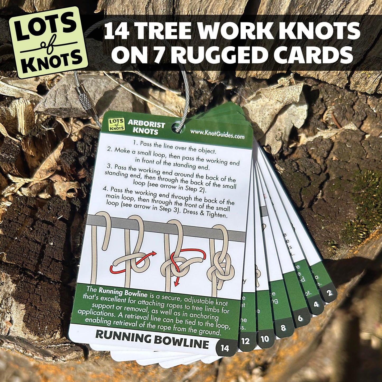 Arborist Knots - Knot Cards for Tree Climbing and Tree Trimming - 14 Page Waterproof Pocket Guide for Arborist Equipment Kit