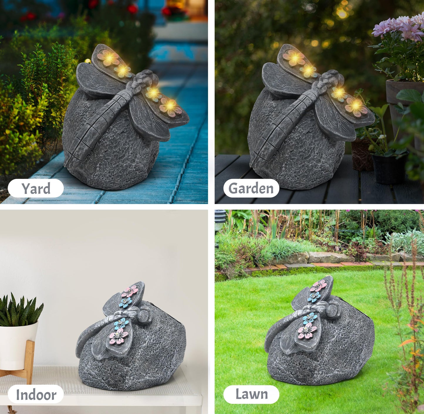 Gift Boutique Solar LED Dragonfly Garden Statue with Lights, Outdoor Resin Rock Decor for Patio Lawn Yard Pathway Flower Bed Decoration
