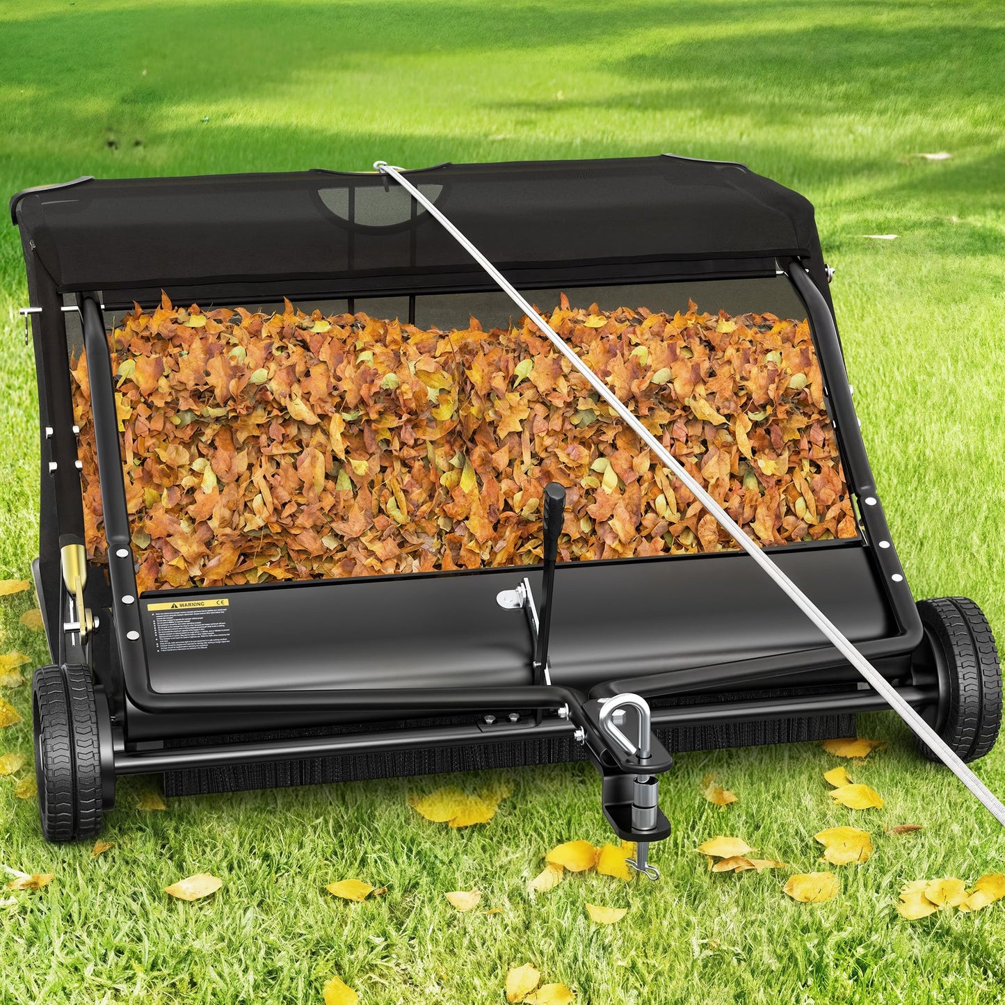 AUTOSAVER88 48" Tow Behind Lawn Sweeper, 25 cu. ft Capacity Pull Behind Lawn Sweeper, Leaf & Grass Collector with Adjustable Brush Height and Dumping Rope Design for Yard Lawn