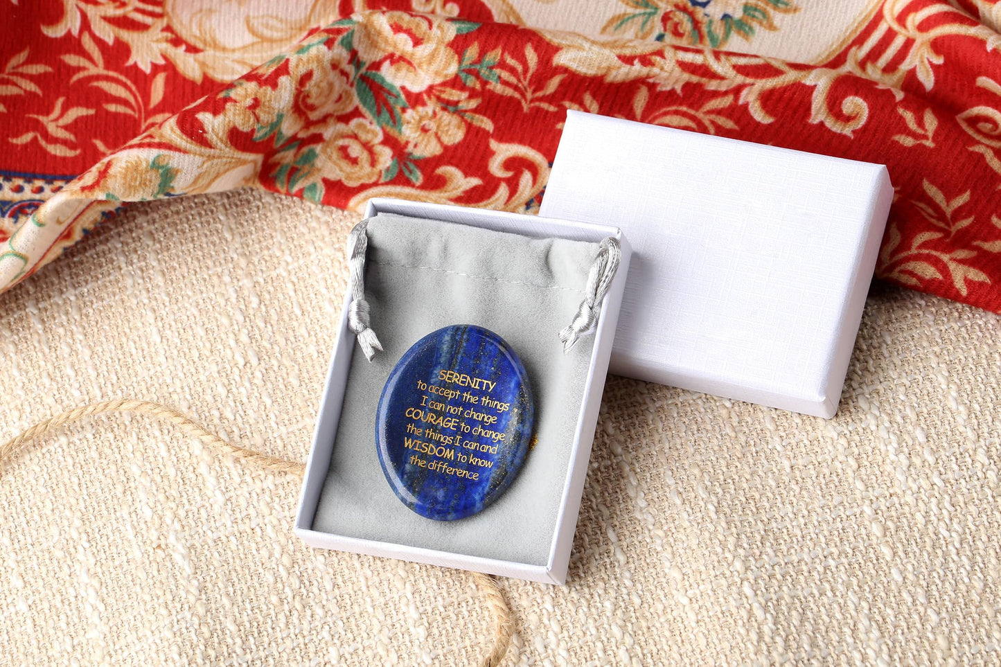 QINJIEJIE Serenity Prayer Lapis Lazuli Stone Healing Crystals Thumb Stones Engraved Inspirational Stones Anxiety Relief Items Worry Stones for Anxiety Encouragement Gifts for Men Stocking Stuffers