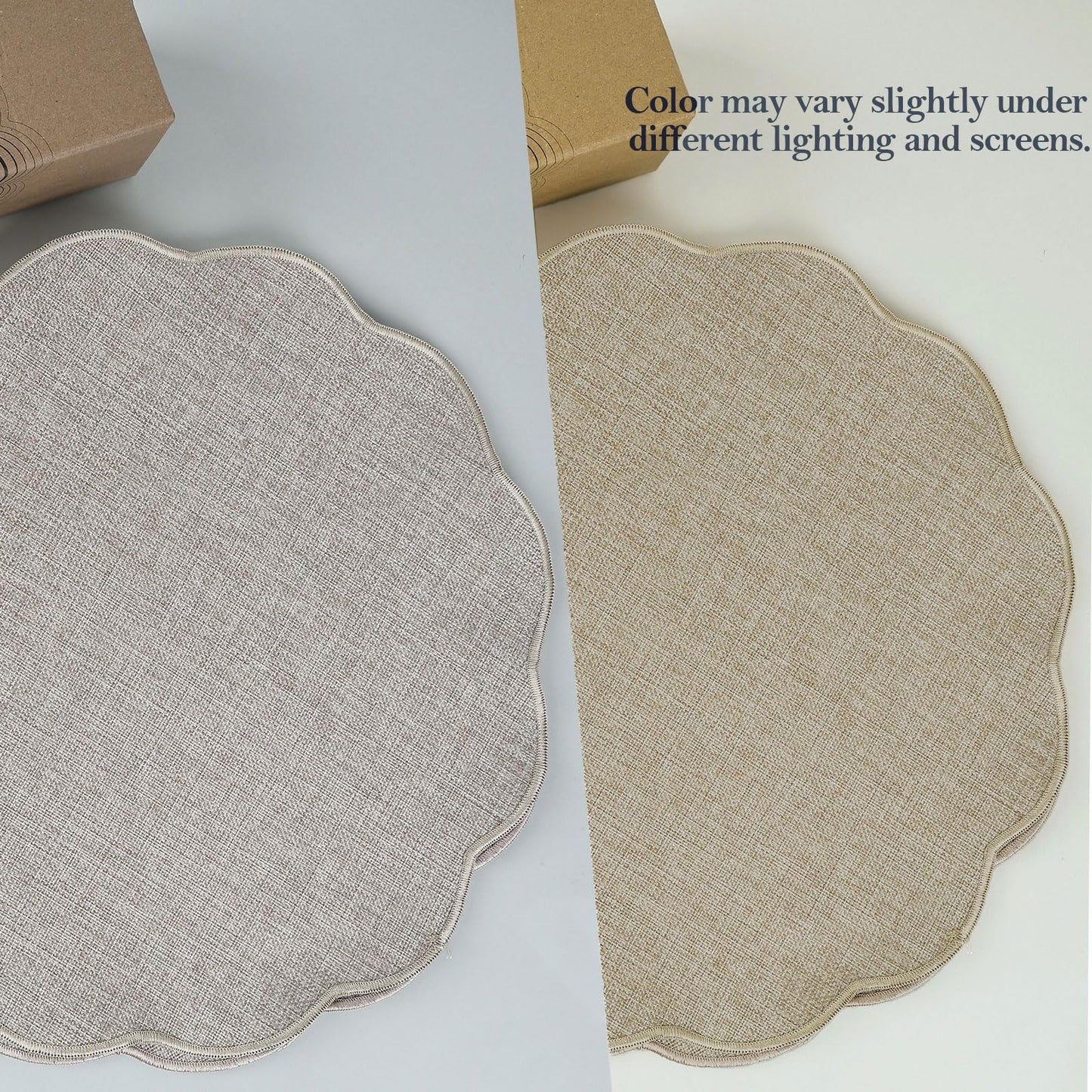 AHHFSMEI Round Faux Linen Placemats Set of 6 Heat Resistant Non-Slip Stain Proof Table Mats for Kitchen Dining Elegant Decor Place Mats (Linen Beige,6)