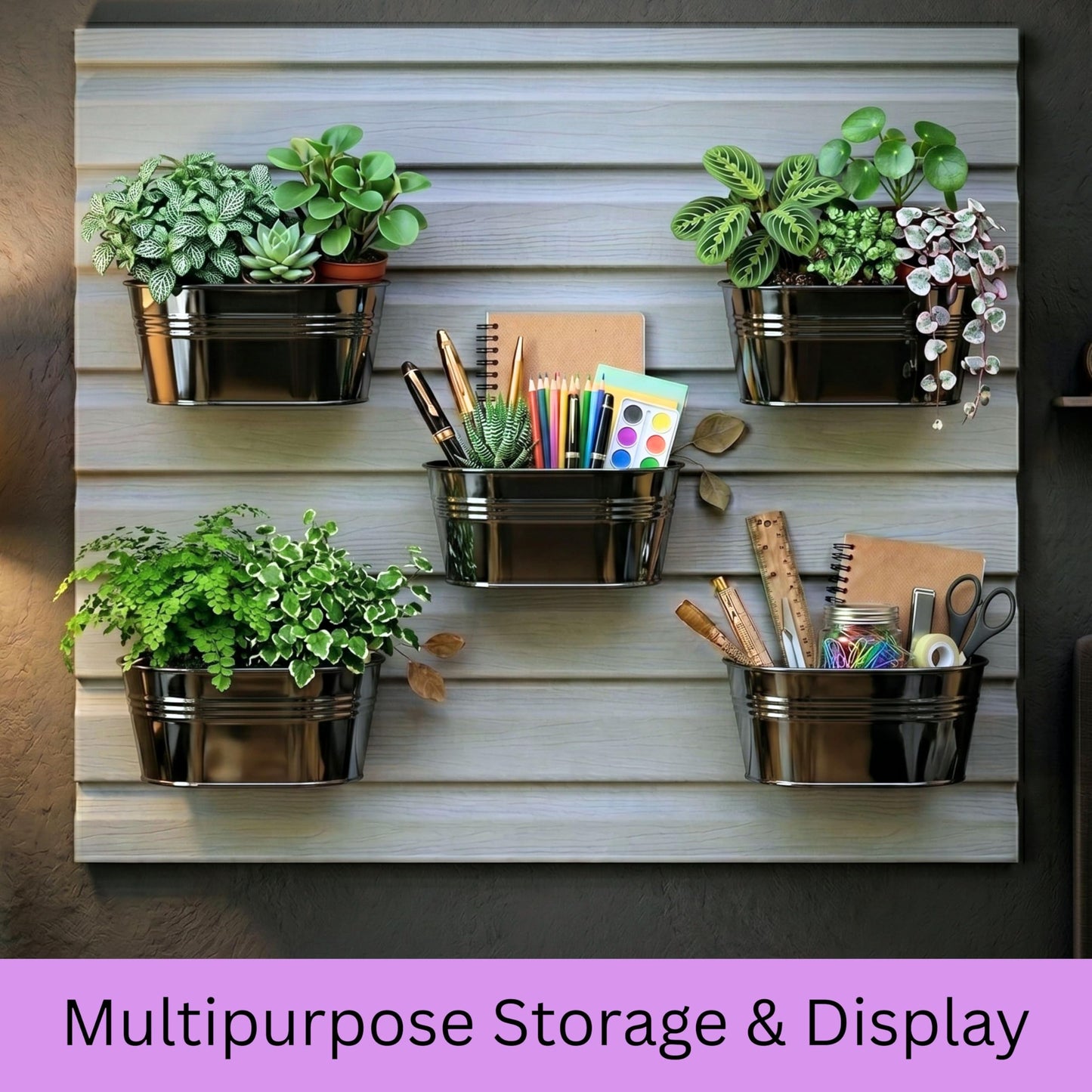 LaLaGreen Wall Planter (9.8 Inch, 4 Pack) Black Oval Metal Wall Hanging Decor Plant Holder for Mounted Indoor Flower Pots Balcony Railing Fence Window Decoration Porch Plants Pot Baskets Planters