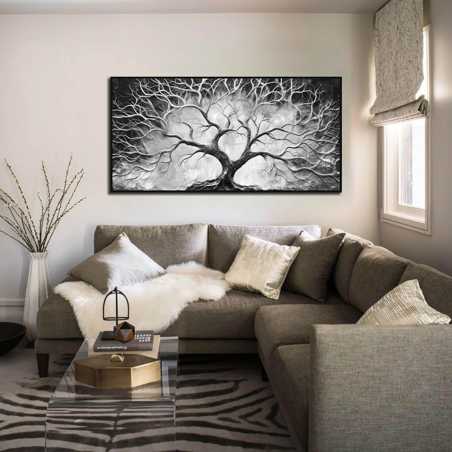Black and White Wall Art for Bedroom - Black Framed Tree Canvas Wall Art for Living Room Size 24" x 48"