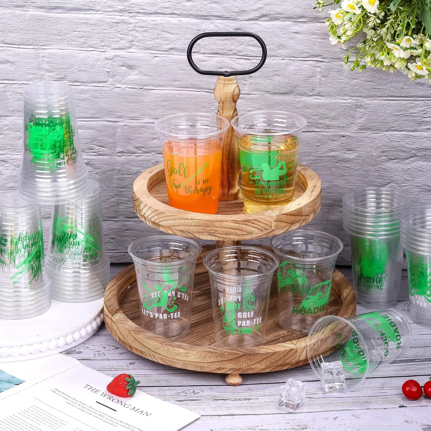 Kochorie 120 Pieces Golf Party Disposable Plastic Cups Bulk 16 Ounces Let's Par-Tee Clear Golf Cups for Themed Holiday Supplies Favors