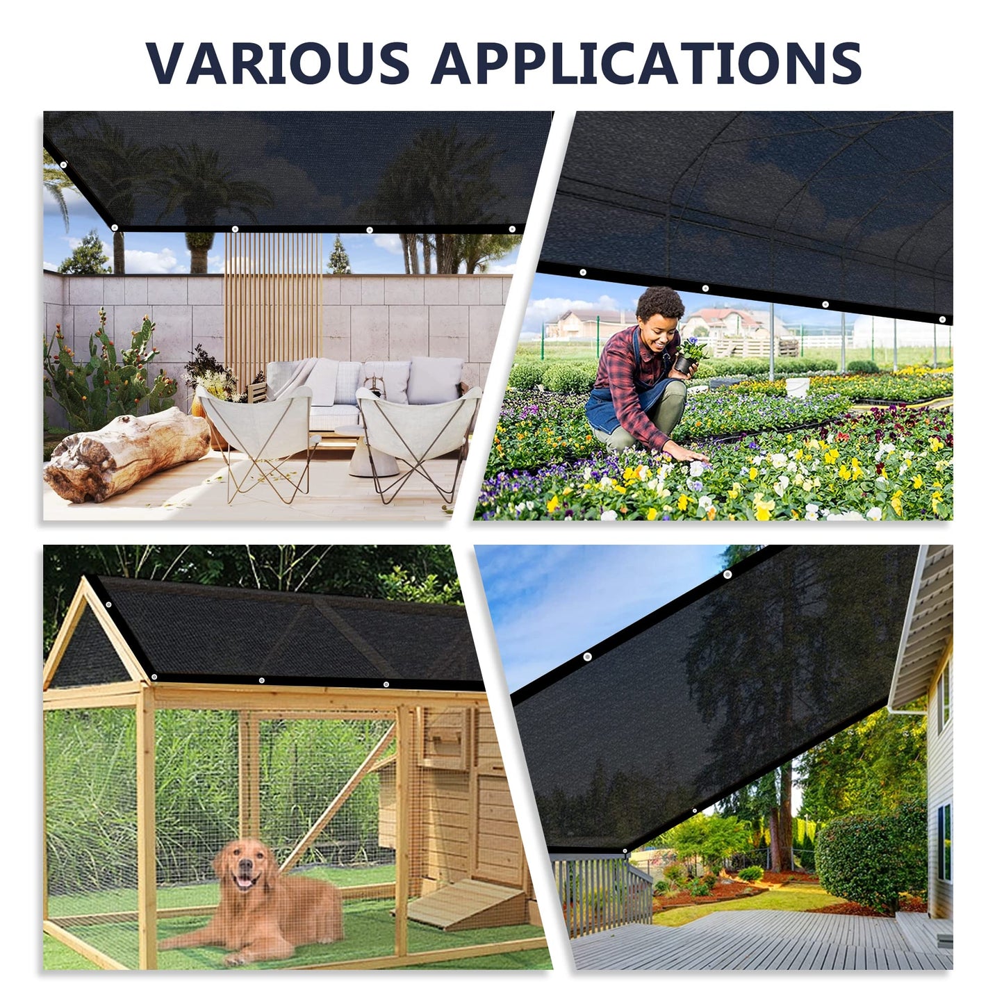 VICLLAX 90% Shade Cloth, 5x8FT Durable Black Mesh Trap with Every 3 FT Grommet, Sun Shade Fabric Netting for for Plants Cover, Greenhouse, Chicken Coop, Barn Kennel, Garden Patio