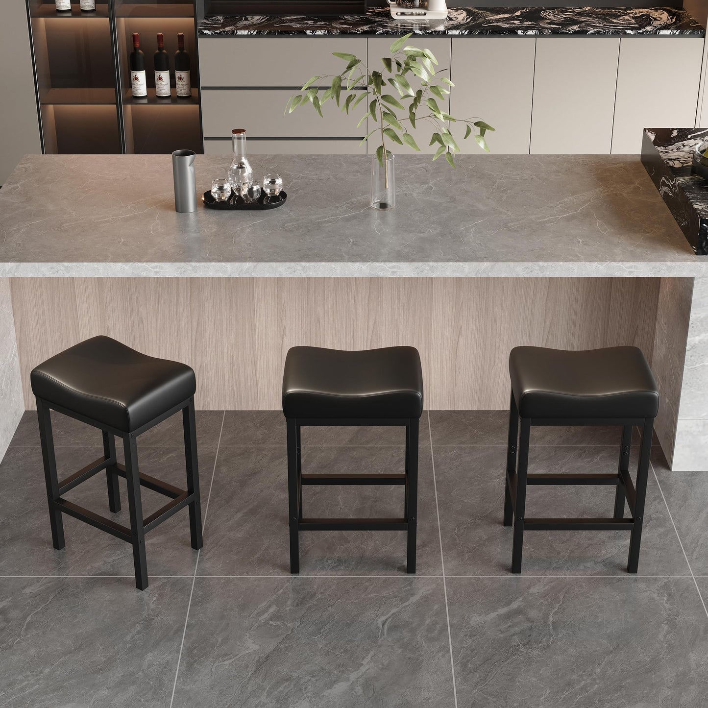 Monhey 30 Inch Bar Stools Set of 2 - Counter Height Bar Stools with Soft Leather Seat, 300LB Heavy Duty Backless Padded Barstool Chair Easy Assembly for Modern Kitchen Island Counter (Black)