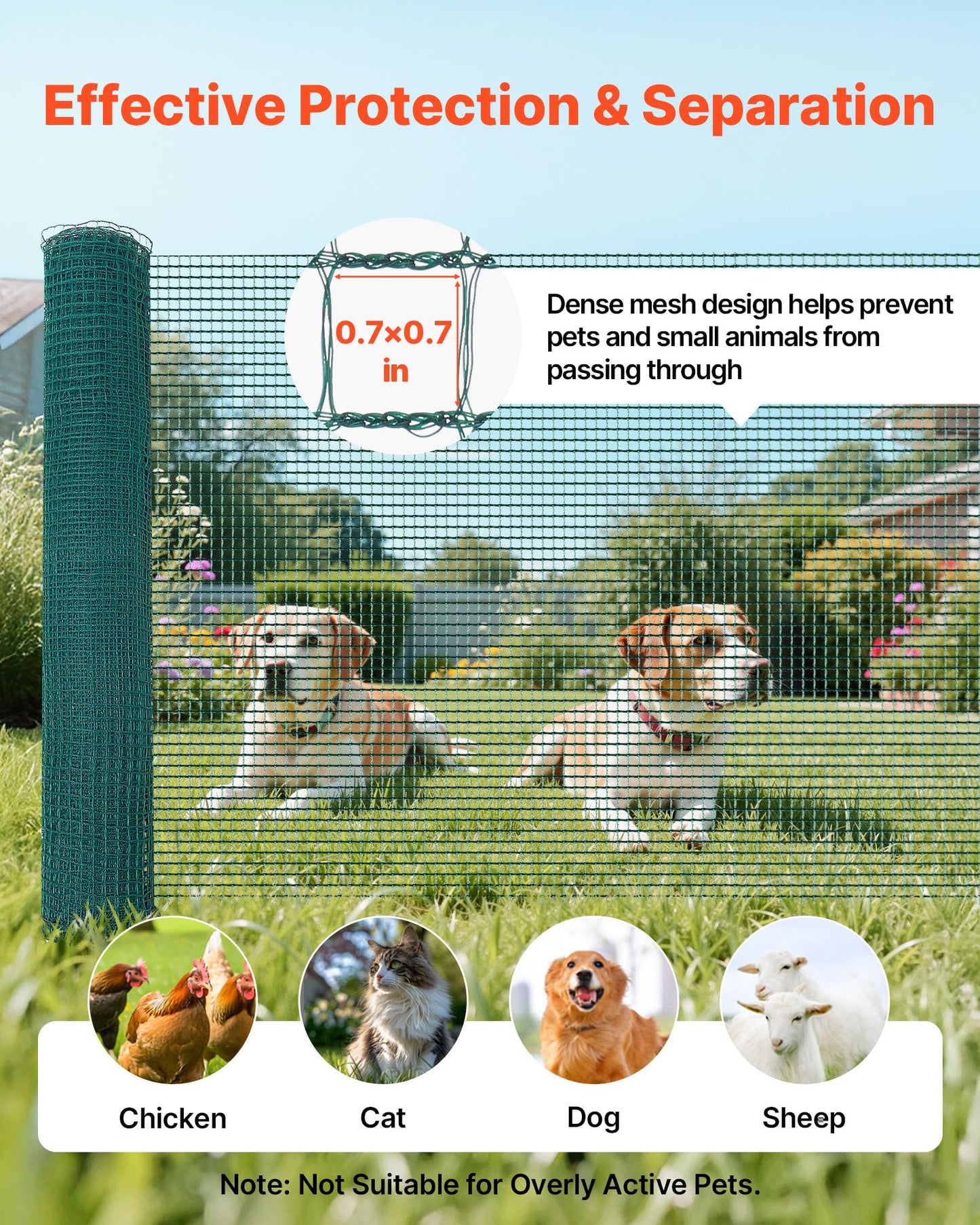 VEVOR Temporary Fence with Posts, 3 x 164 FT Plastic Mesh Fencing, Garden Safety Fences Netting with Double-Spike Stakes & Guy Ropes, Temporary Fence for Dogs, Chickens, Plants, Outdoor Yards