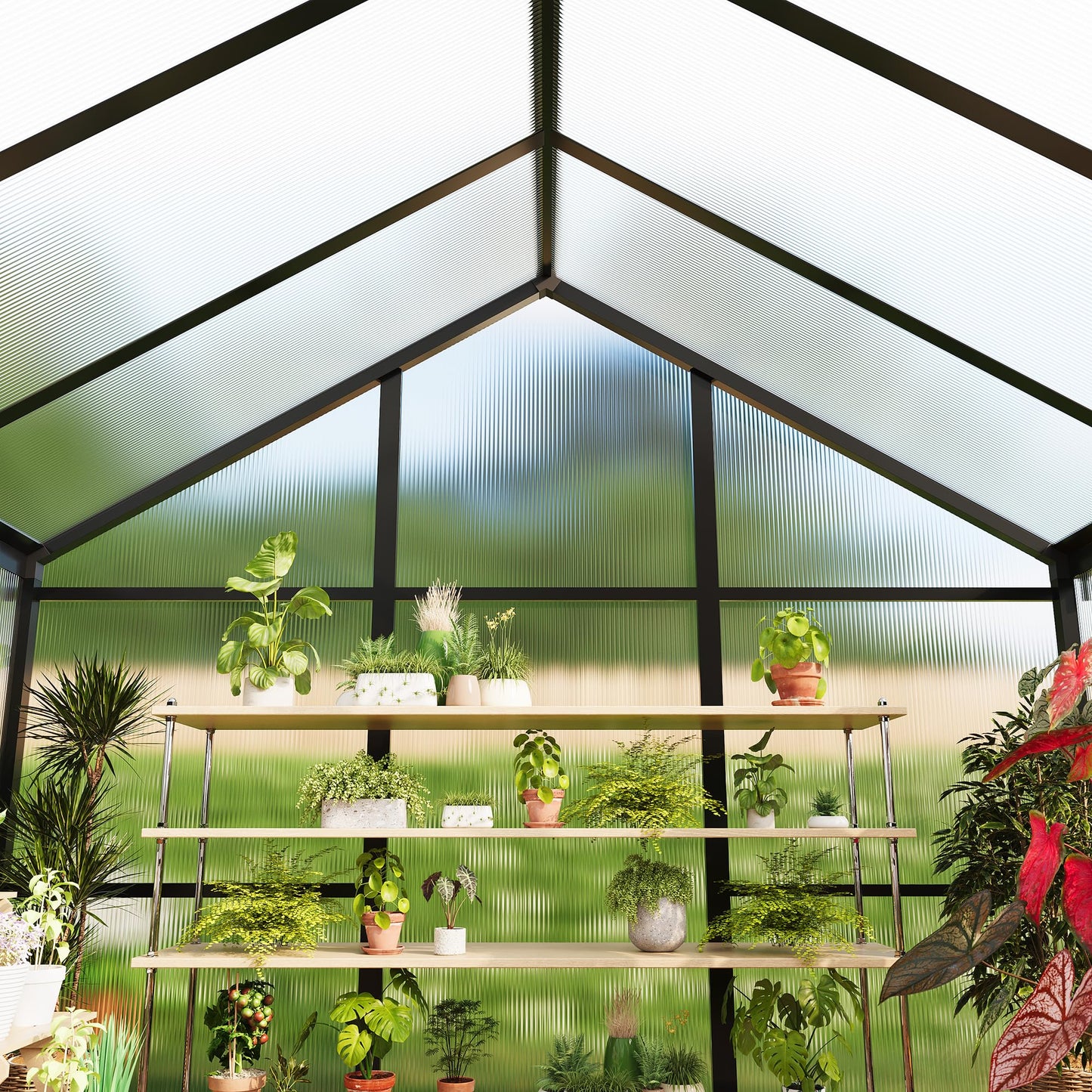 6X8 Ft Polycarbonate Greenhouse Sunroom with Aluminum Frame, Outdoor Greenhouse for Vegetables Herbs Flowers, Lockable Door & Adjustable Roof Vent, Patio Backyard Greenhouse Kit for Gardening, Black