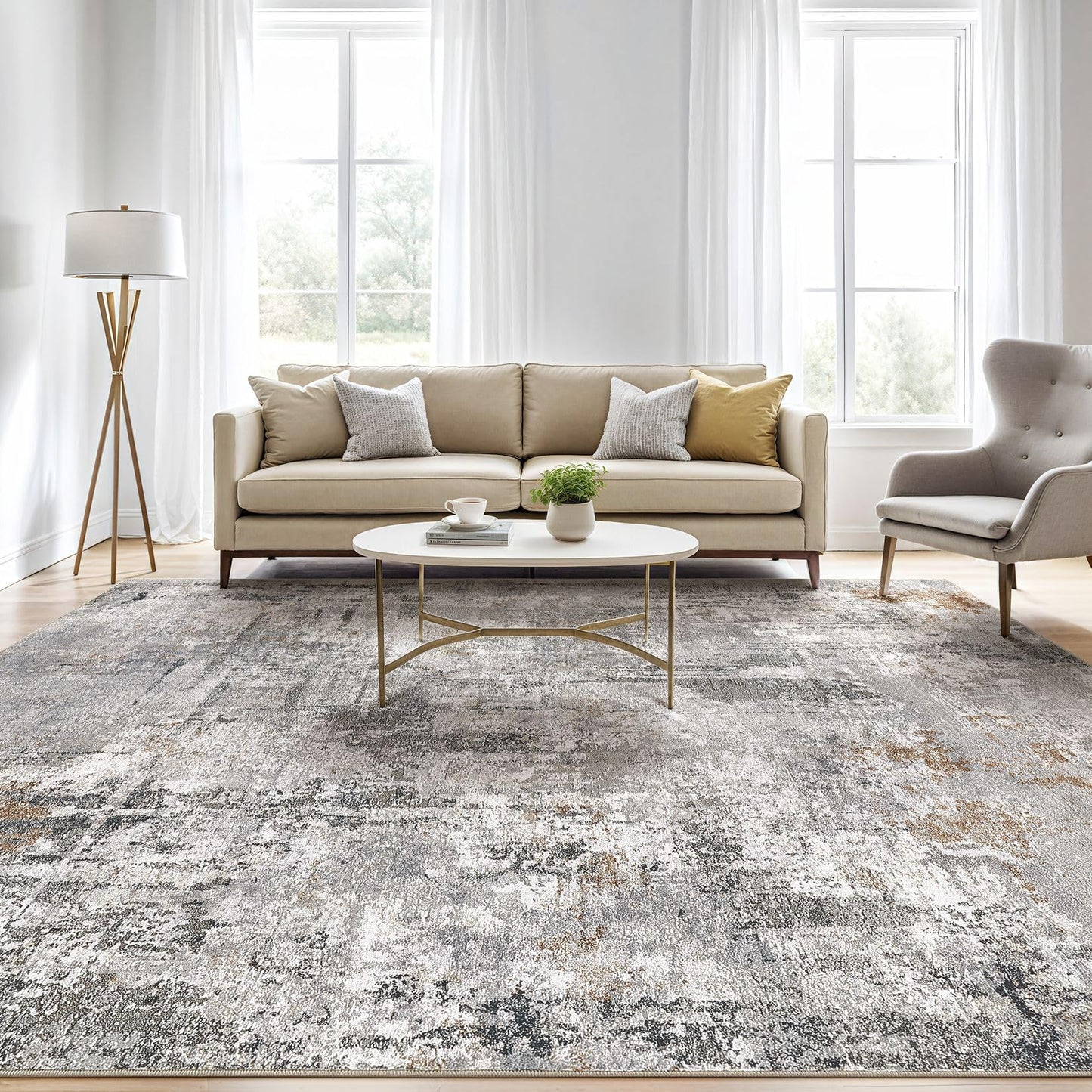 LOONGRUG 9x12 Area Rug Living Room: Washable Large Abstract Soft Stain Resistant Indoor Floor Rugs Non Slip Accent Carpet for Bedroom Nursery Playroom Office Dining Room Dorm Home House- Gray Rust