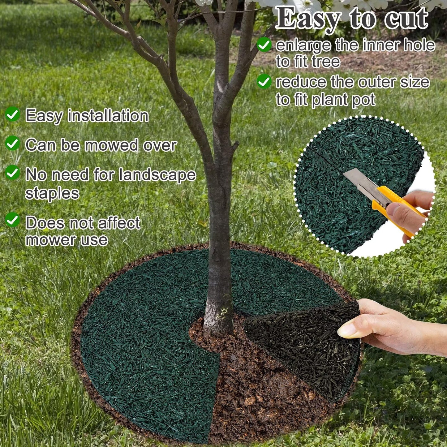 2pcs Double Side Rubber Tree Mulch Ring, 12In Heavy Duty Recycled Rubber Mulch Mat Natural Look Tree Root Protector Mat Reversible Round Tree Ring for Prevent Animal Dig, (Green Brown)