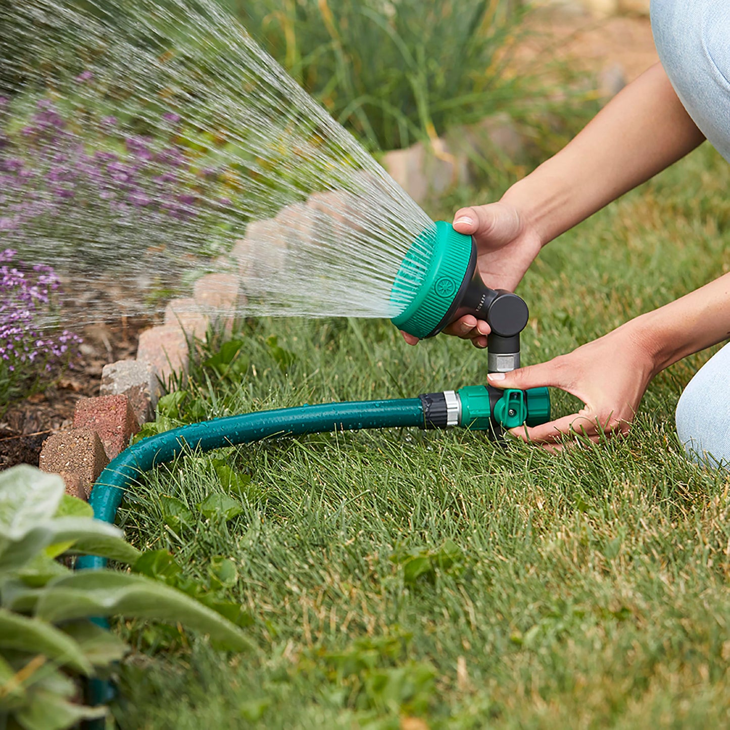 Gilmour Adjustable Spot Sprinkler with Spike Base, Pivoting Multi Pattern Sprinkler Head for Targeted Coverage in Flower Beds and Vegetable Gardens