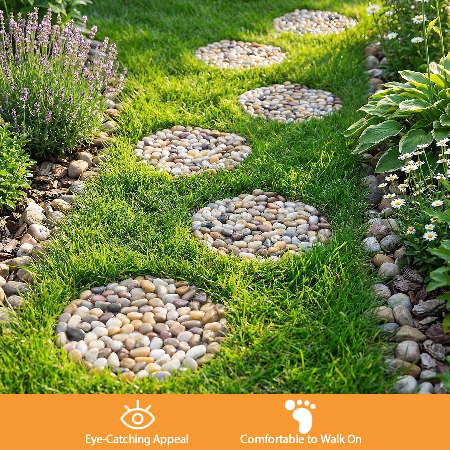 6 PCS River Rock Stepping Stones Outdoor, 12 Inch Diameter Round Pavers Pebbles Polished Gravel for Garden Walkway