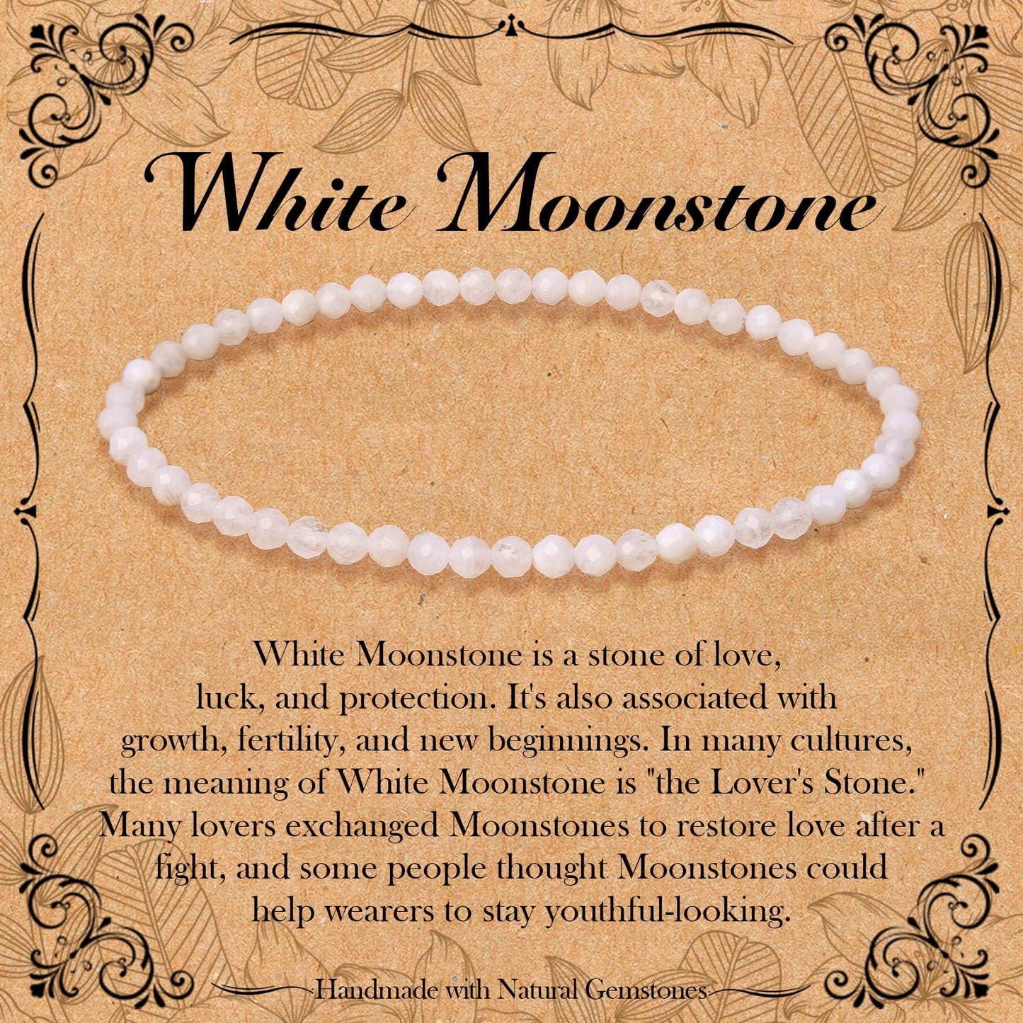 BONNY BOXX Natural Genuine Gemstone Faceted Round Beads Bracelets, 3mm Adjustable Stretchy Tiny Faceted White Moonstone Bracelet, Healing Crystal Reiki Chakra Dainty Jewelry Fashion Gifts