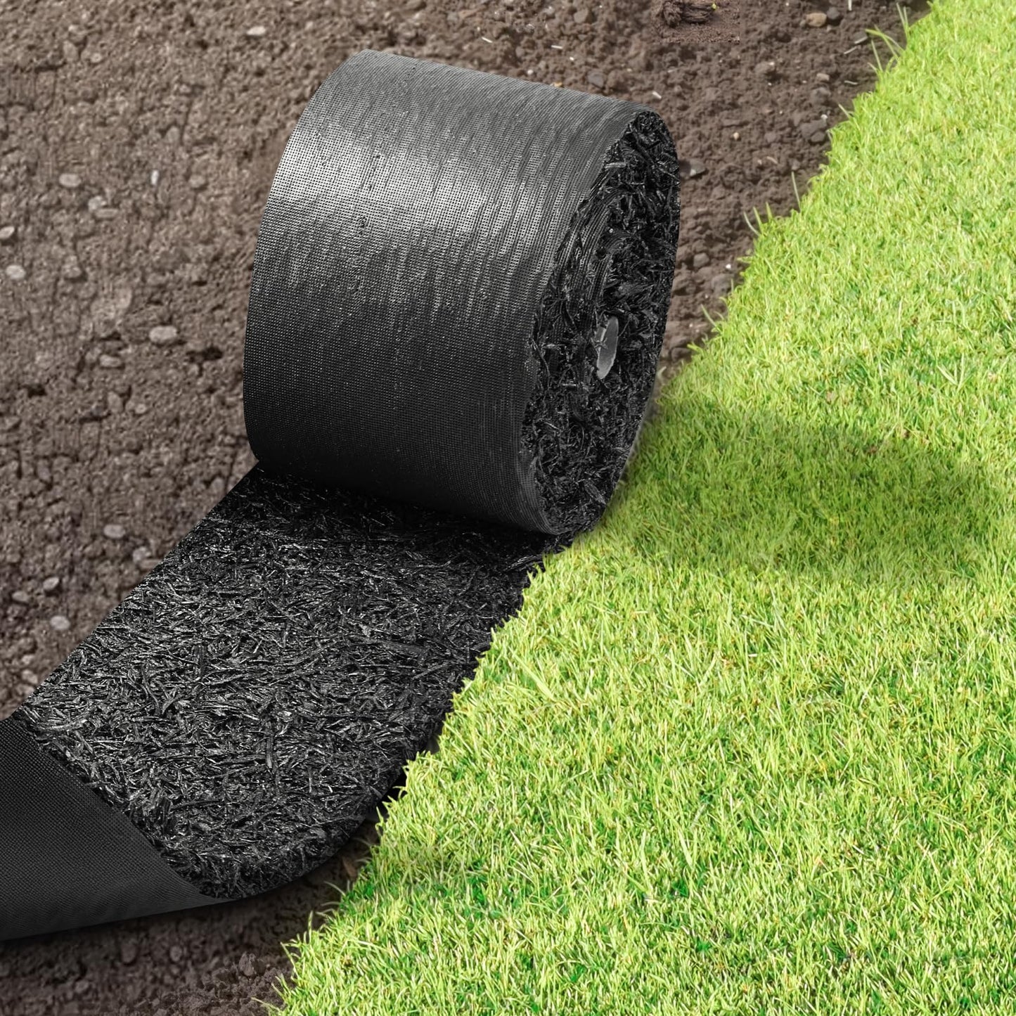 VEVOR Rubber Mulch Mat Roll, 140 x 4.5 in, Recycled Rubber Permanent Mulch Edging Border, Natural-Looking Flower Barrier with Stakes, 0.5 in Thick Cuttable Garden Edgings for Landscaping