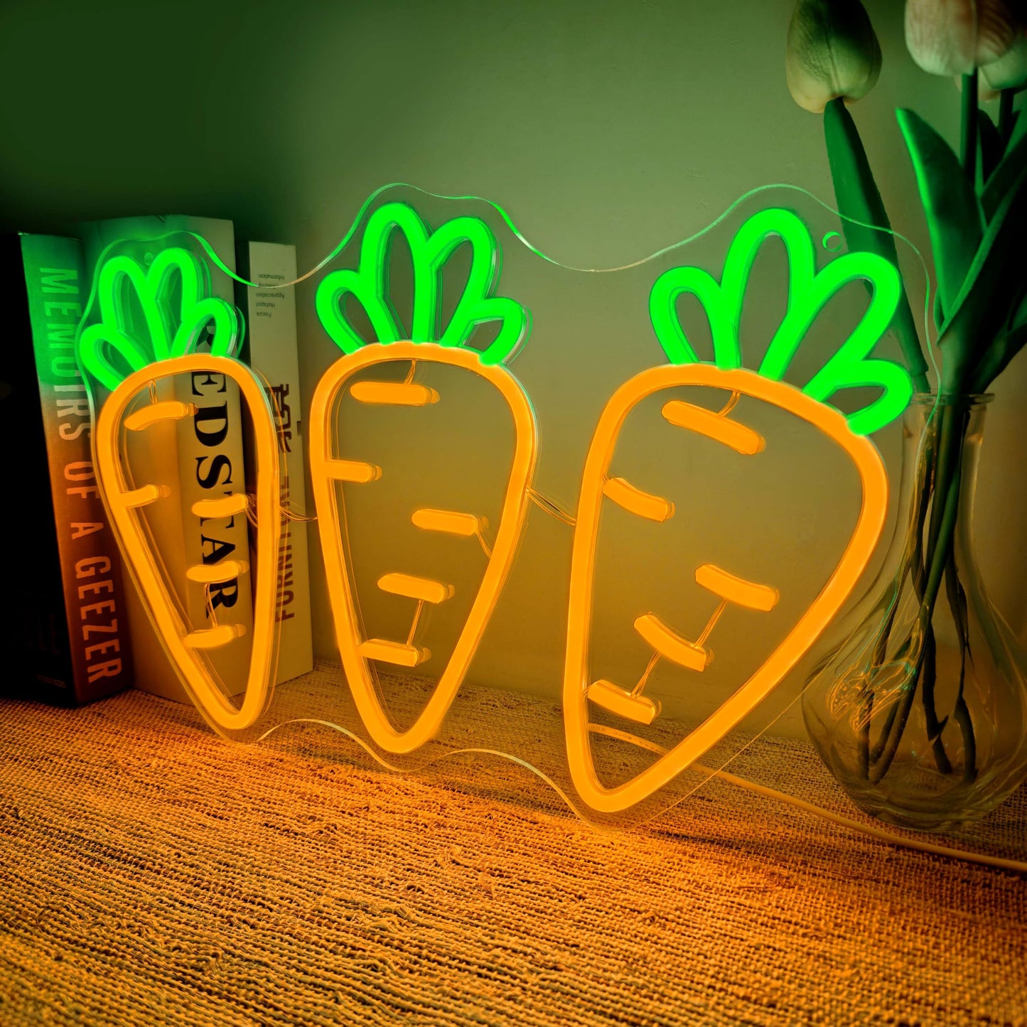 Carrot Neon Sign Triple Carrot Cluster Neon for Festive Easter & Garden LED Wall Decor Vegetable ShopLight Carrot Lover Gift Garden Decor Sign