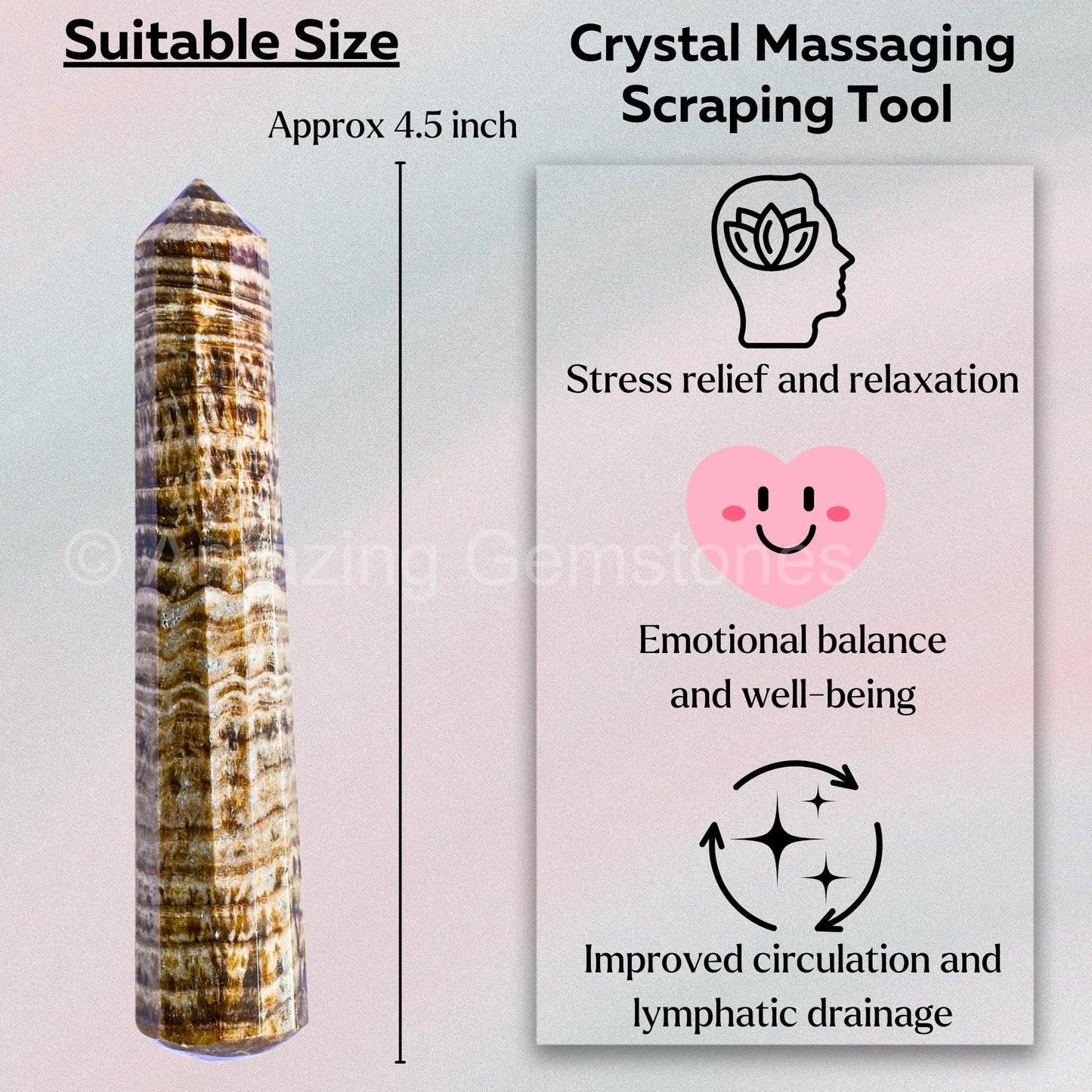 Amazing Gemstone Aragonite Crystal Wand Massage Stick - Pelvic Wand Gua Sha for Adults - Crystals and Healing Stones Massage Wands for Adults Gifts (Pointed)