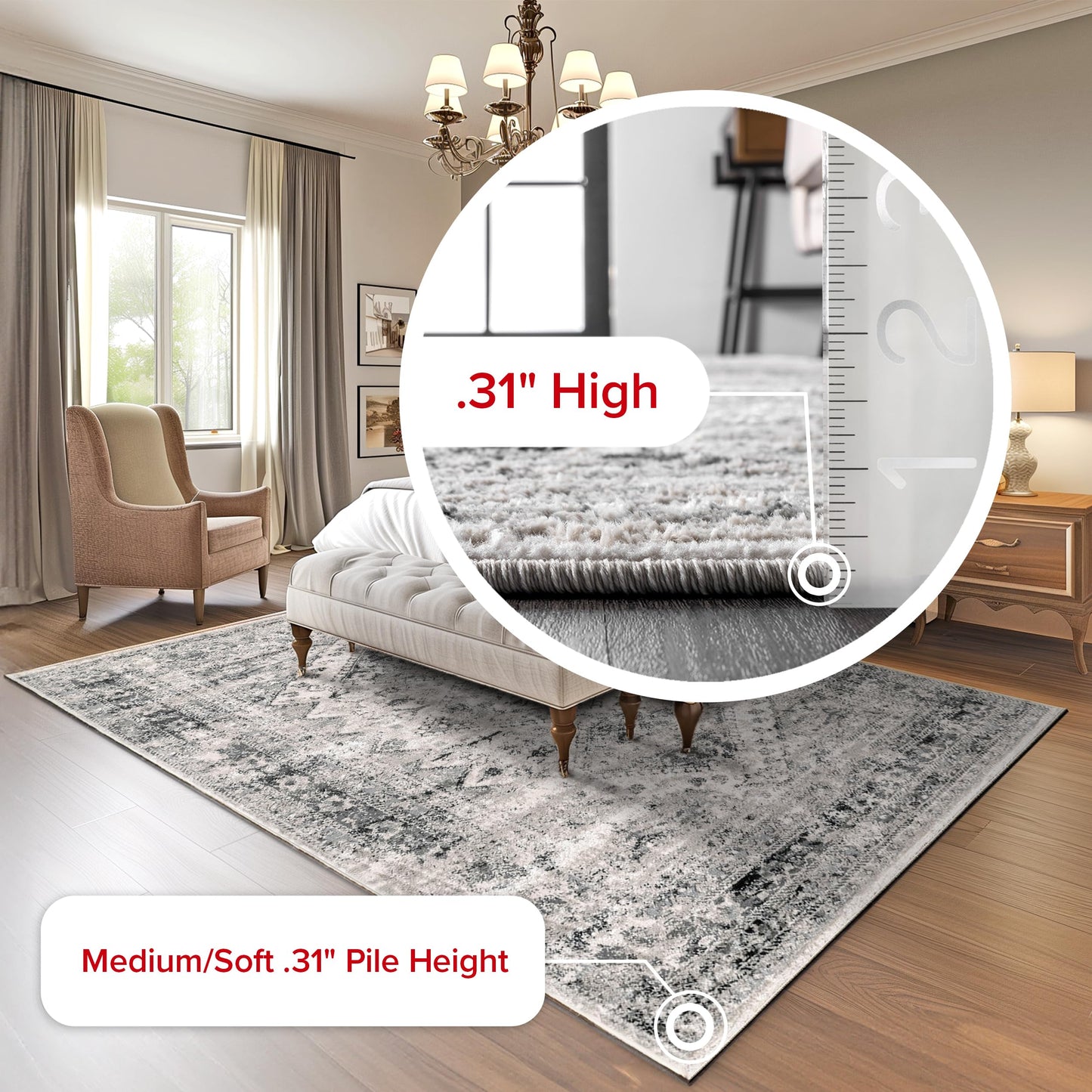 Nuloom Madisson Grey/Ivory, 5' x 8', Vintage Medallion, Recycled Materials, Soft and Cozy, High Traffic, Stain Resistant, Easy Clean, Durable Area Rug for Bedroom, Living Room, Dining, Entryway