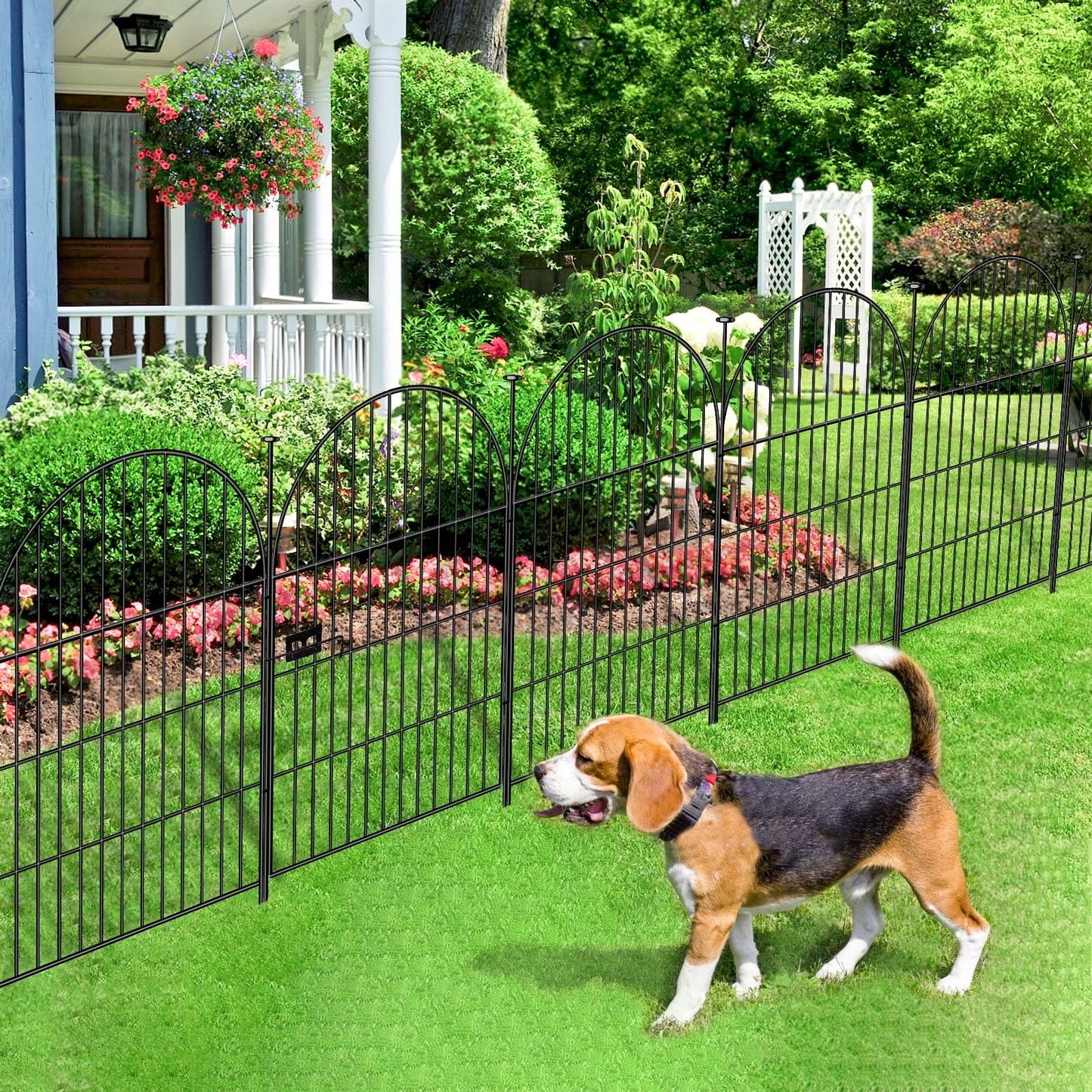 ADAVIN Garden Fence Animal Barrier with Gate 32 in(H)×35 Ft(L) 16 Panels,Rustproof Metal Wire Tall Fencing Border for Dogs Rabbits,Outdoor no dig pet Fences,Black Flower Edging for Yard,Arched