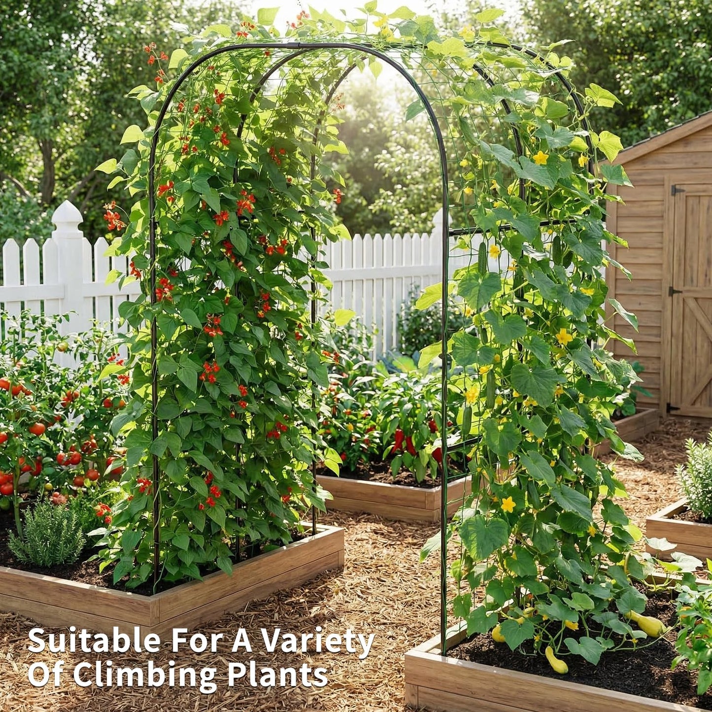 DoCred 3 in 1 Galvanized Raised Garden Bed, 2Pcs Garden Planter Box with 87" H Trellis for Climbing Plants, Outdoor Gardening Raised Beds with Climbing Net for Fruits, Vegetables, Flower (Black)