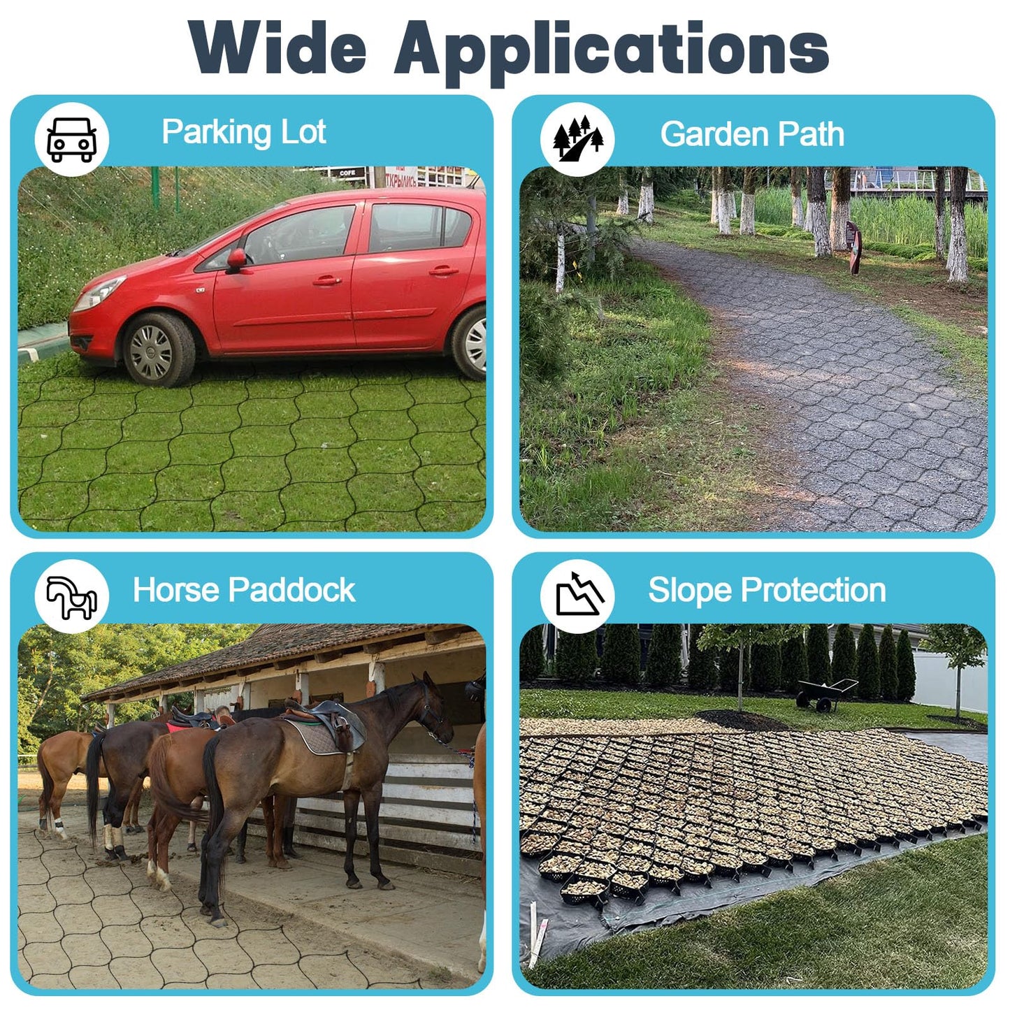Gravel Grid 33ft X 4ft, 2'' Depth Gravel Stabilizer Grid for Pavers Base, Geogrid 1900 Lbs/Sq Ft Load with 40 Geocell Accessories & Gloves for Driveway Parking Ground Walkway Dirt Locker Slope
