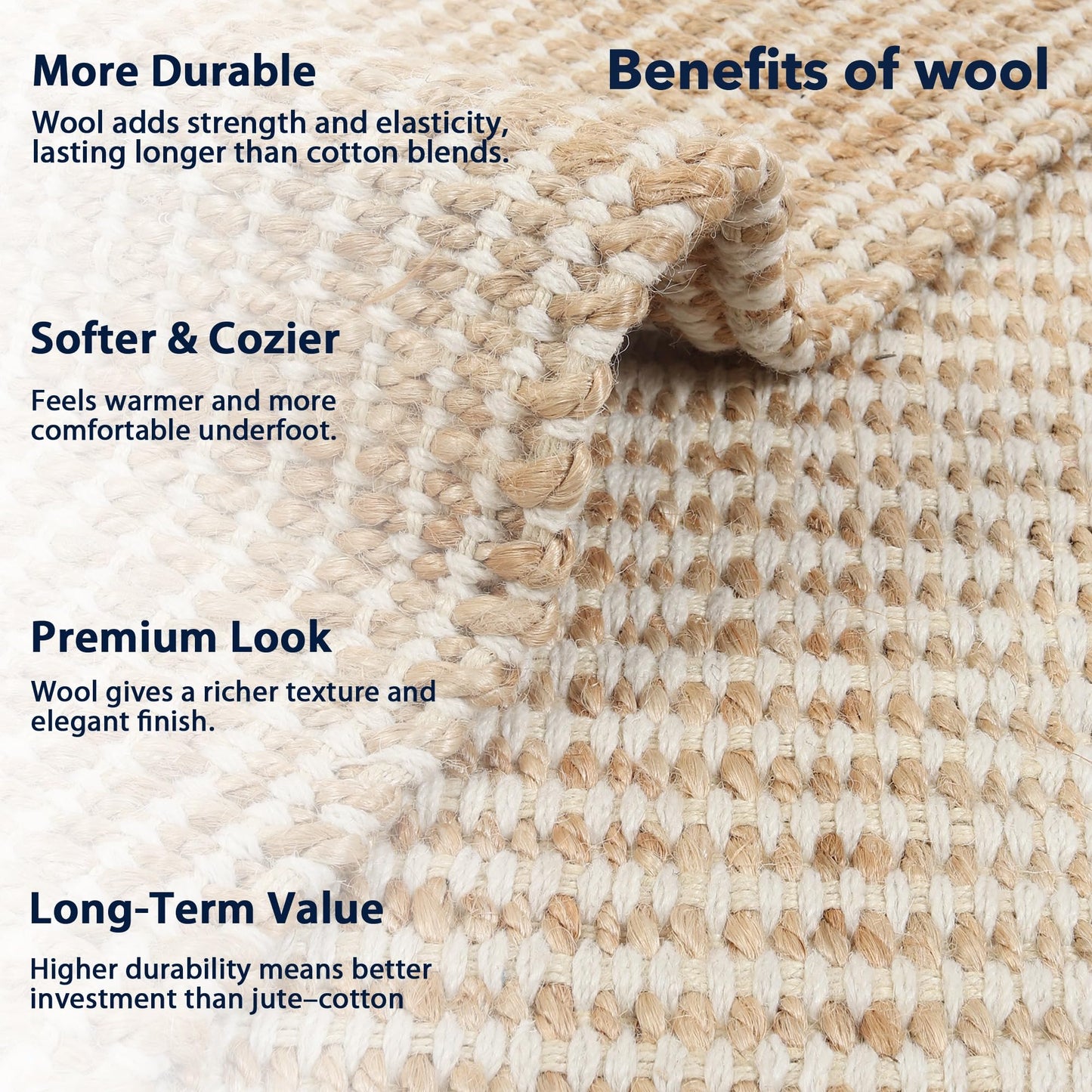 RUSVILLA 8x10 feet Natural Jute & Wool Area Rug,– Handwoven Mini Check Natural Fiber Rug with 4" Border, Neutral Boho Farmhouse Rug for Living Room,Dining Room,Bedroom | 0.6" Pile (8' x 10')