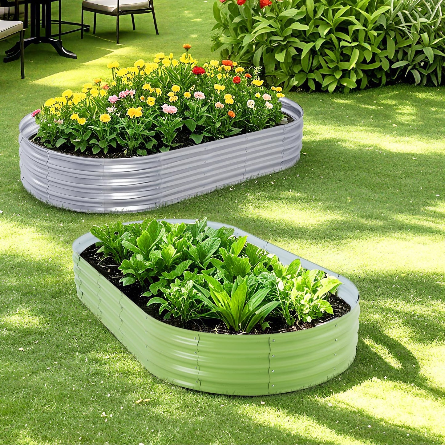 AmazStove Galvanized Raised Garden Bed Kit, 2-Pack 4x2x1 FT & 2-Pack 6x3x1 FT Planter Garden Boxes Outdoor, Oval Large Metal for Vegetables Fruits, Flowers Planter Boxes, Easy Assembly Garden Bed Kit